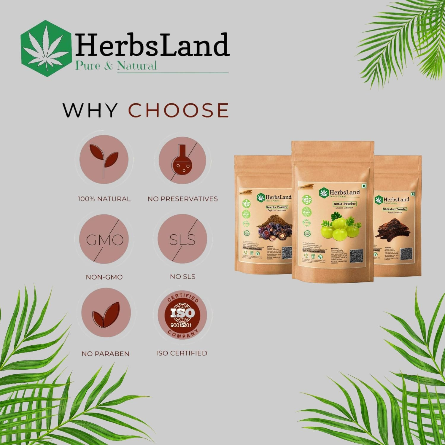 Herbsland&reg; Pure Bio Organic Amla Reetha Shikakai Powder for Face | Skin Care | Scalp with Anti-Dandruff Treatment | Hair Growth Natural Shampoo | Double Filtered for Shiny Hair (50 Gm Each) (150 Gm) image number 6