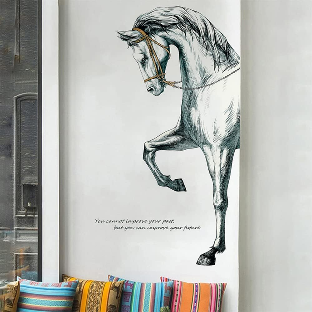 Vinyl Painted Horse Glacier Wall Decals Animals Pattern Peel and Stick Stickers Home Decor Living Room Bedroom Hall Door Staircase Decorations Removable Posters, Grey, 23.6''X35.4'' image number 4
