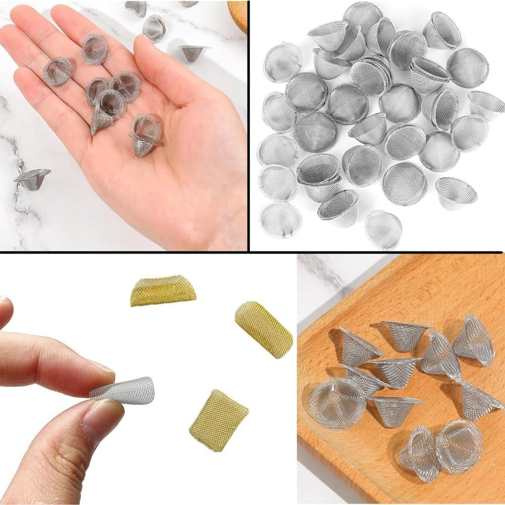 Jindizi 50 Pcs Pipe Screens, 0.7Inch Stainless Steel Pipe Screens Filter,Pipe Gauze, Metal Gauze Mesh, Tapered Design Pipe Filters, Pre-Cut Bowl Filter Screen, Reusable Bowl Mesh Gauzes