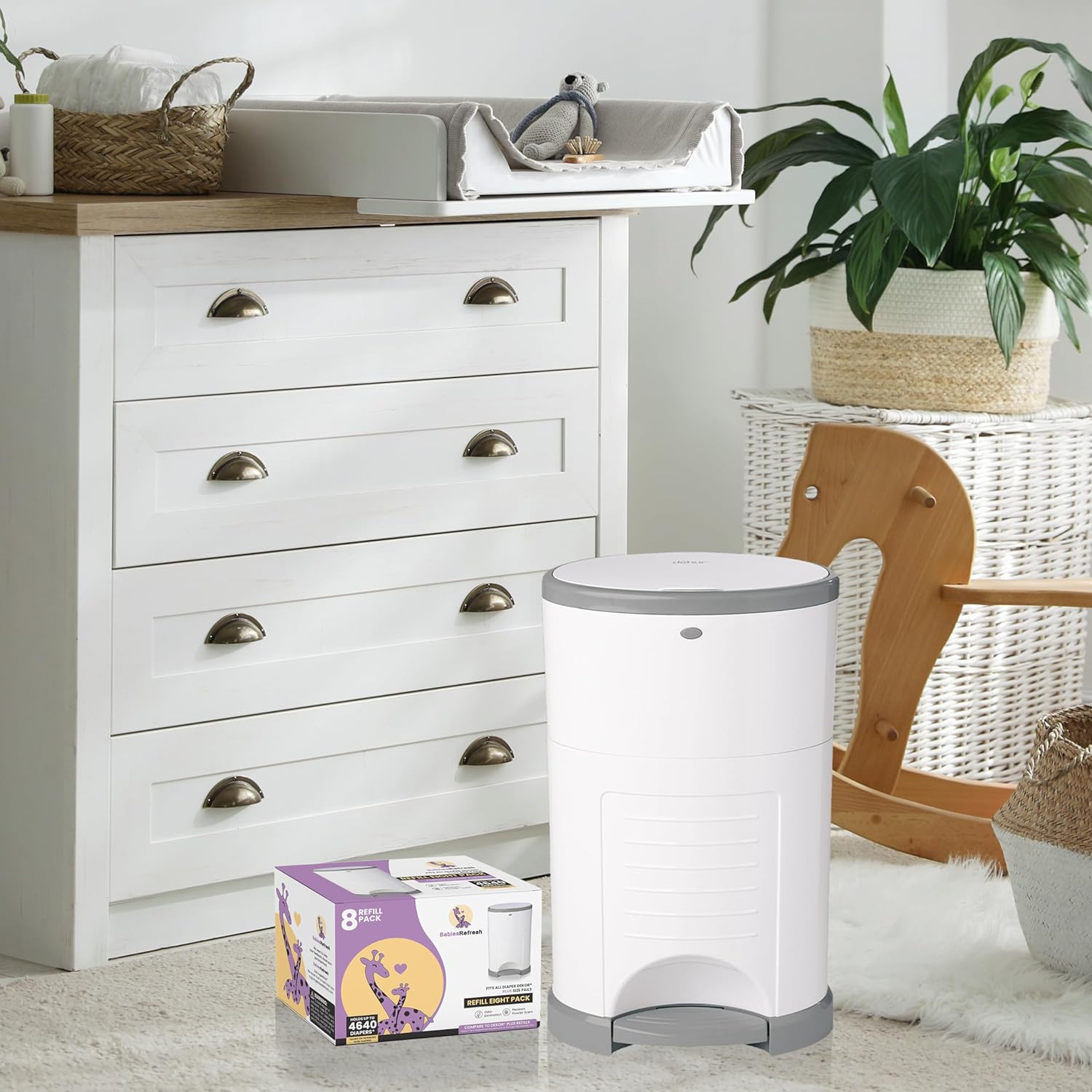 Refills Compatible with DEKOR plus Diaper Pail Refills | 8 Pack | Diaper Pail Odor Eliminator| Fresh Powder Scent | Each Diaper Bag Refill Holds up to 4640 Diapers | Diaper Bin Refill image number 6