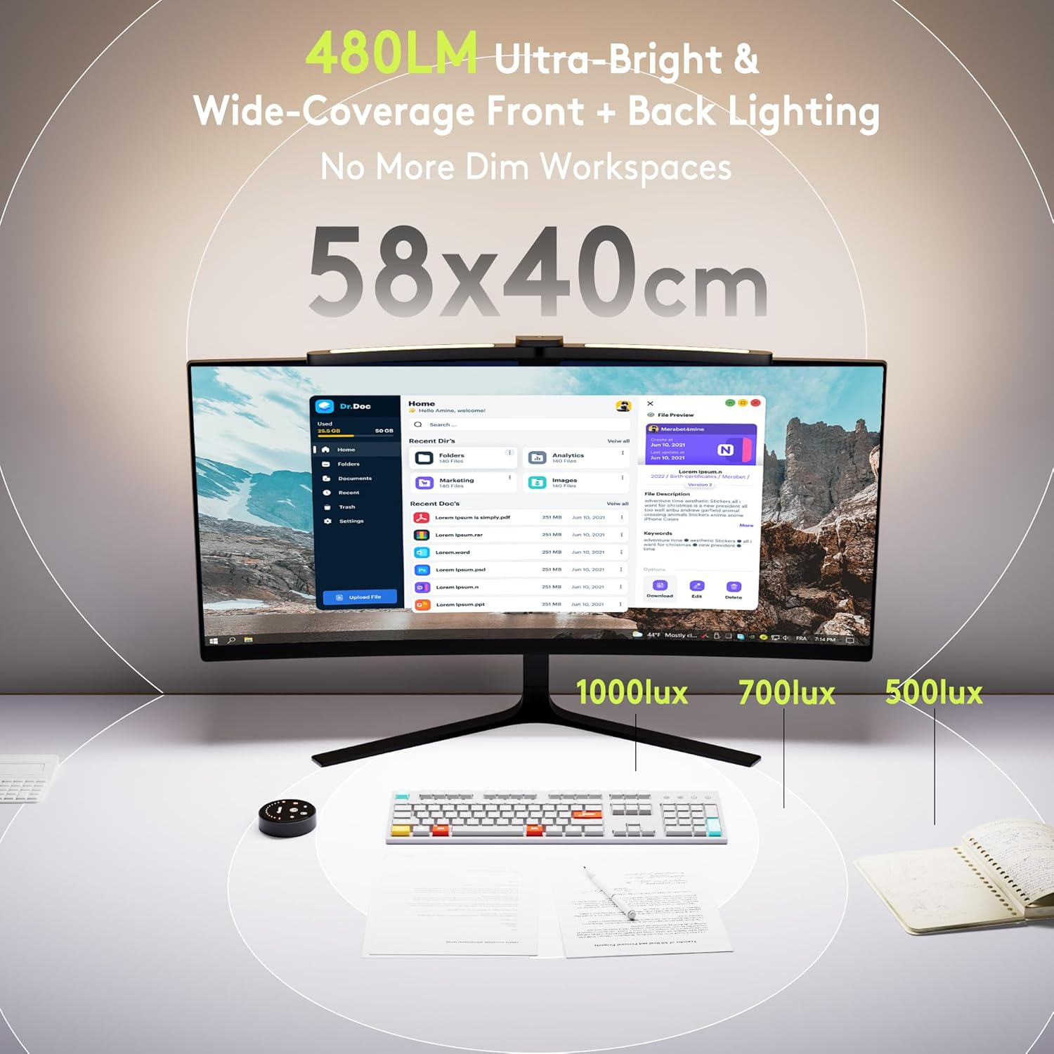Quntis Curved Monitor Light Bar with Remote &Touch, Auto Adjustable Brightness and Color Temperature Eye-Care USB Computer Lamp with Foldable Backlight Screen Light Bar, No Glare Home Office Gaming image number 1