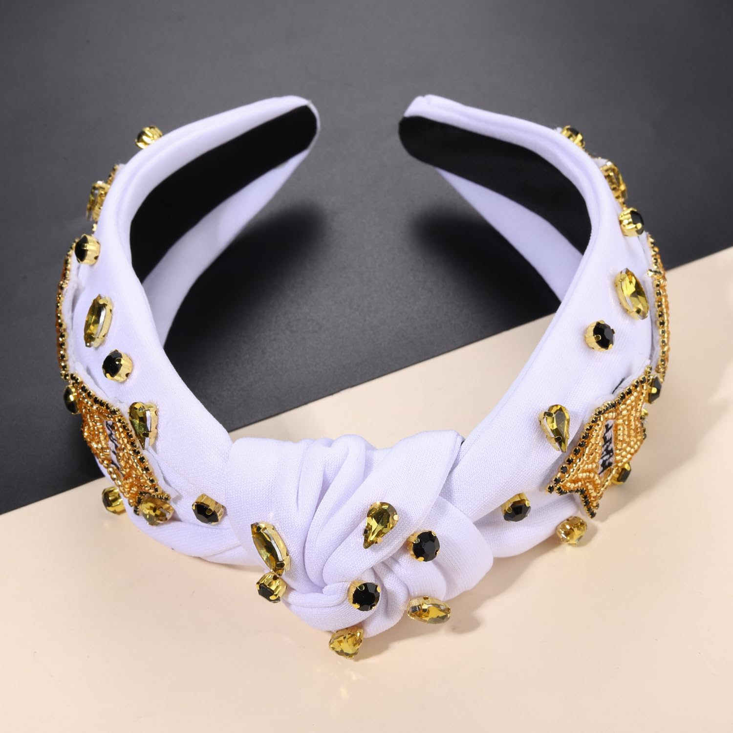 New Year'S Eve Headbands for Women Beaded Happy New Year Headbands Jeweled NYE Star Headbands Gold Rhinestone Crystal Knotted Headband New Years Eve Accessories Party Favors Gifts (HAPPY NEW YEAR) image number 5