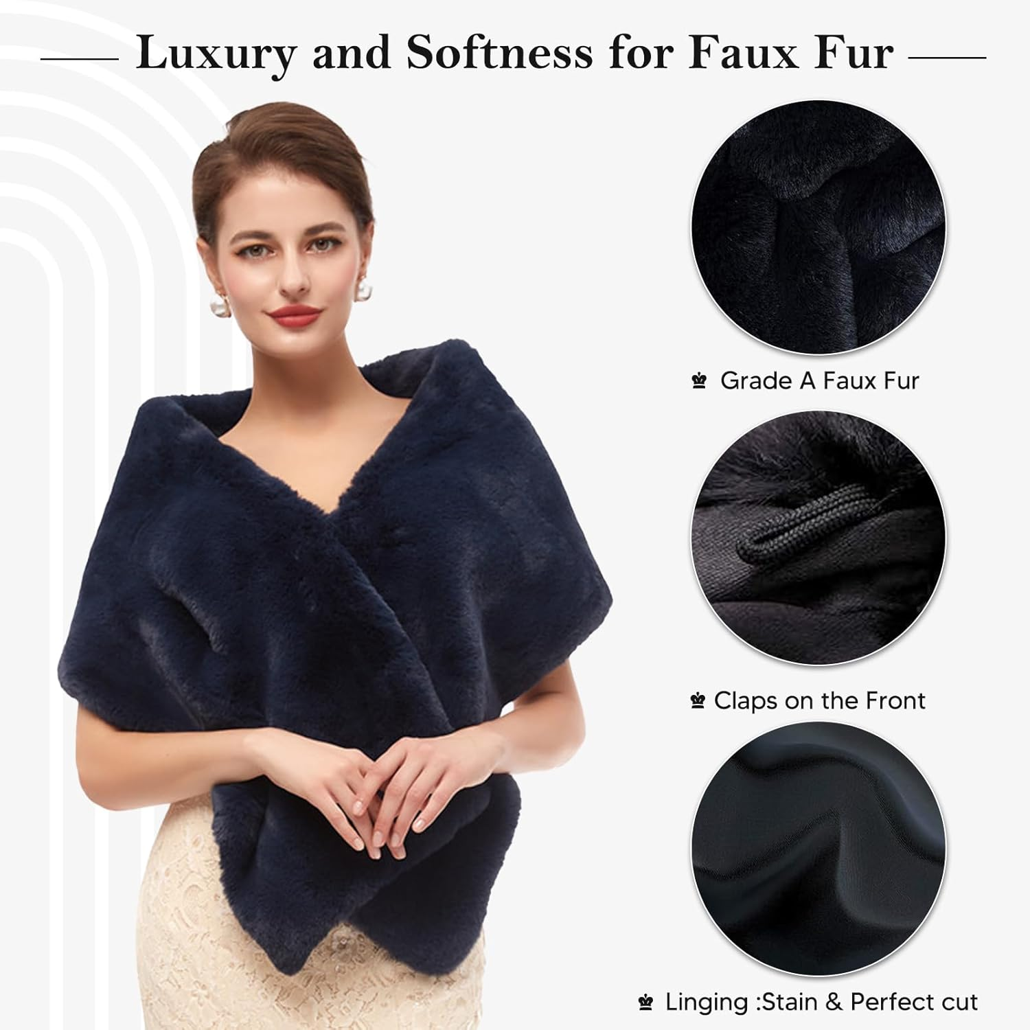 Faux Fur Shawl Wraps for Women Winter Scarf for Wedding Stole Shrug Fur Cape 1920S for Bride and Bridesmaids Wedding Evening Dresses（Blue), Blue, Medium image number 5