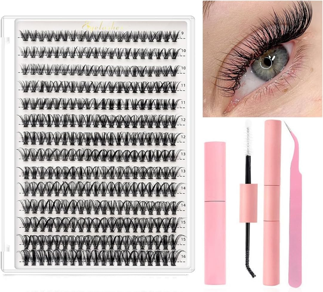 DIY Lash Extension Kit Lash Clusters Eyelash Extension Kit, 9-16Mm Mix Curl Individual Lashes Kit with Lash Bond and Seal Lash Tweezers for Self Use(9-16 MIX KIT) image number 5