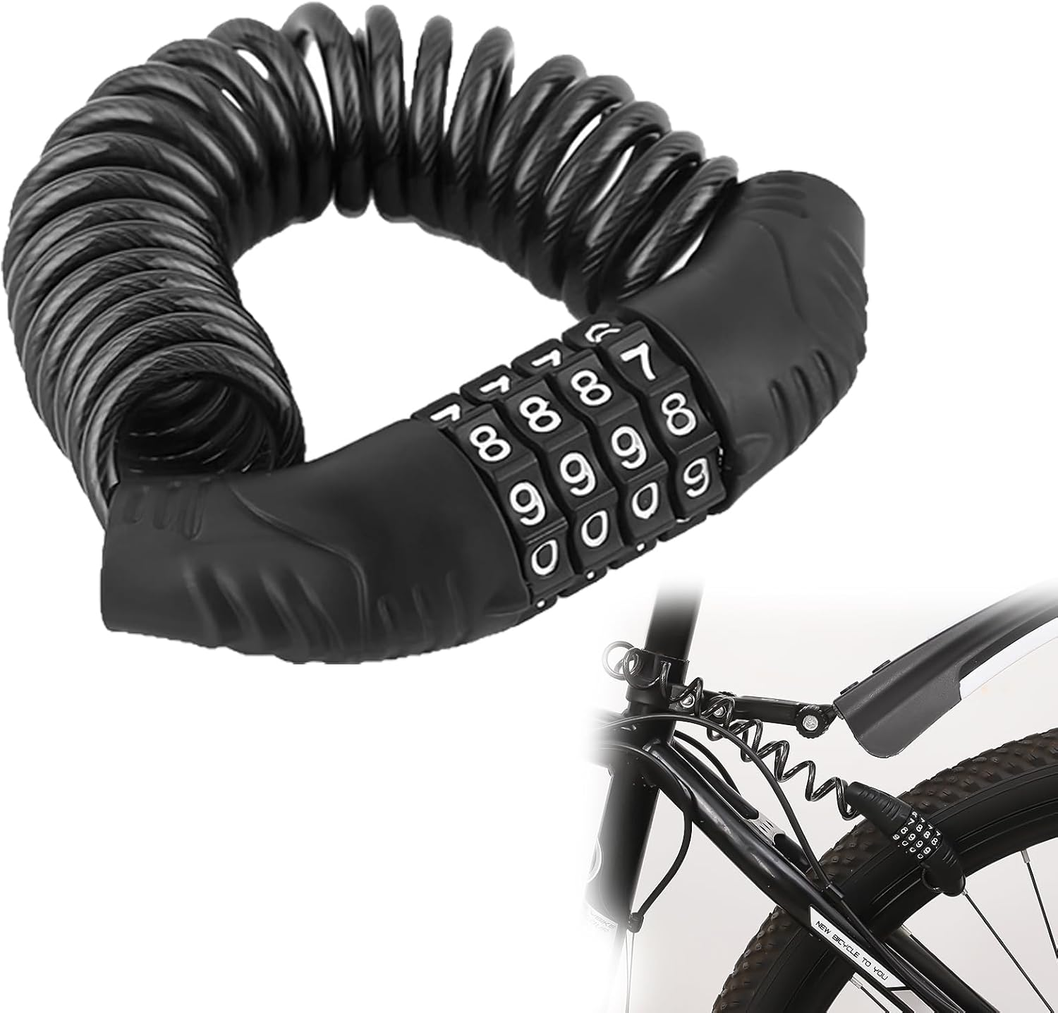 Bike Lock, 4 Digit Combination Bike Locks with 1.4M Steel Cable, Black Bicycle Lock for Cycling Equipment, Secure Lock for Motorcycle, Helmet, Stroller and Outdoor Gear image number 6