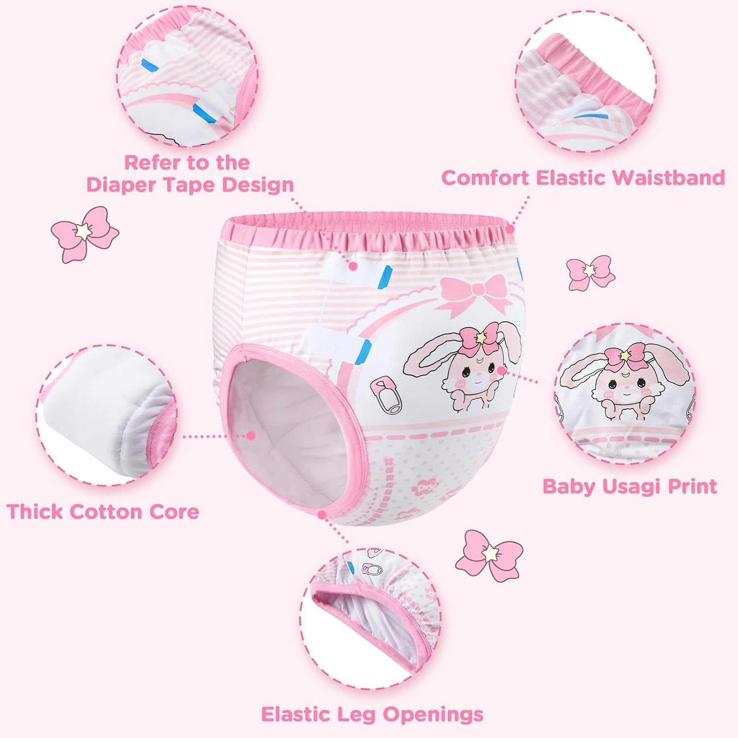 Littleforbig Soft Cotton Underwear Comfortable Washable Reusable Adult Training Pants - Baby Usagi image number 2