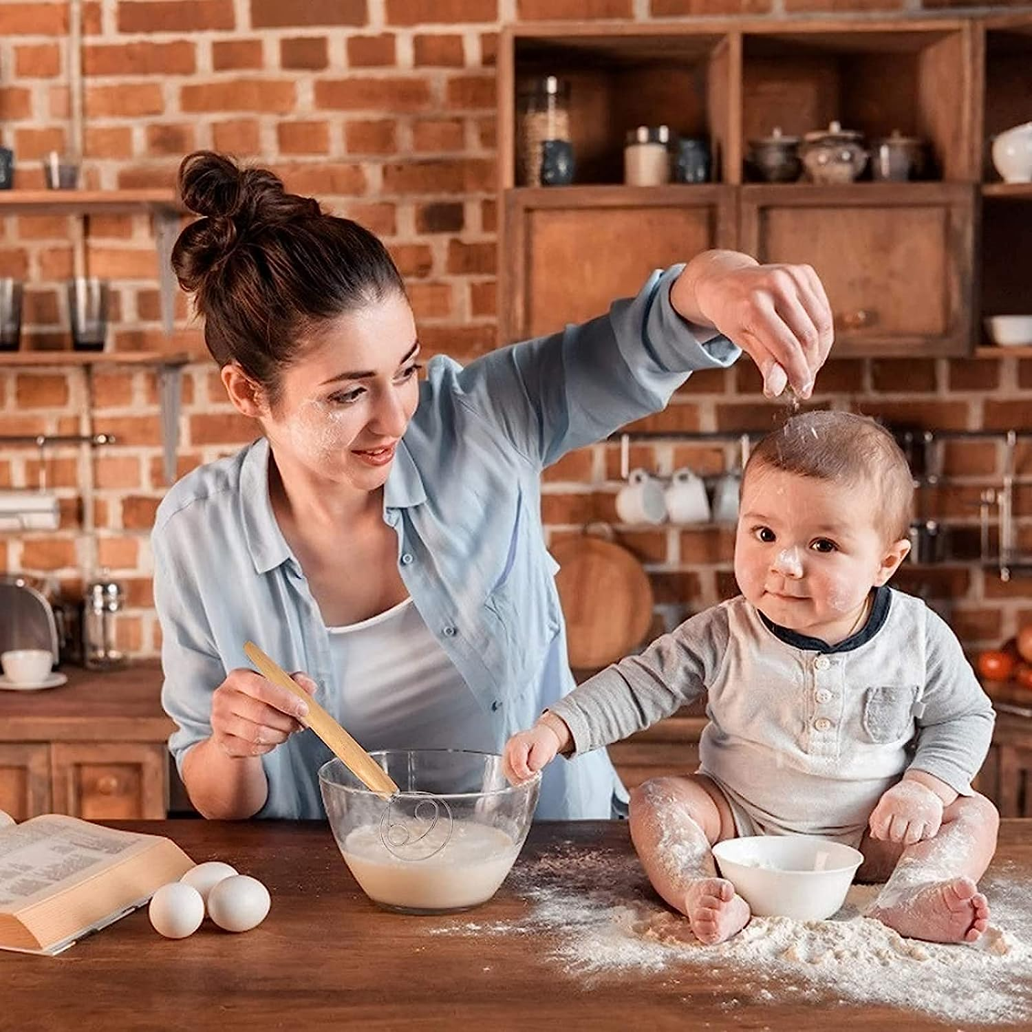 MIZOXY Danish Dough Whisk and Bread Lame Set - Stainless Steel Bread Flour Mixer with Bread Scoring Tool - Includes 5 Razor Sharp Blades and Leather Cover - Ideal for Baking Bread, Cake, and Pastry image number 2
