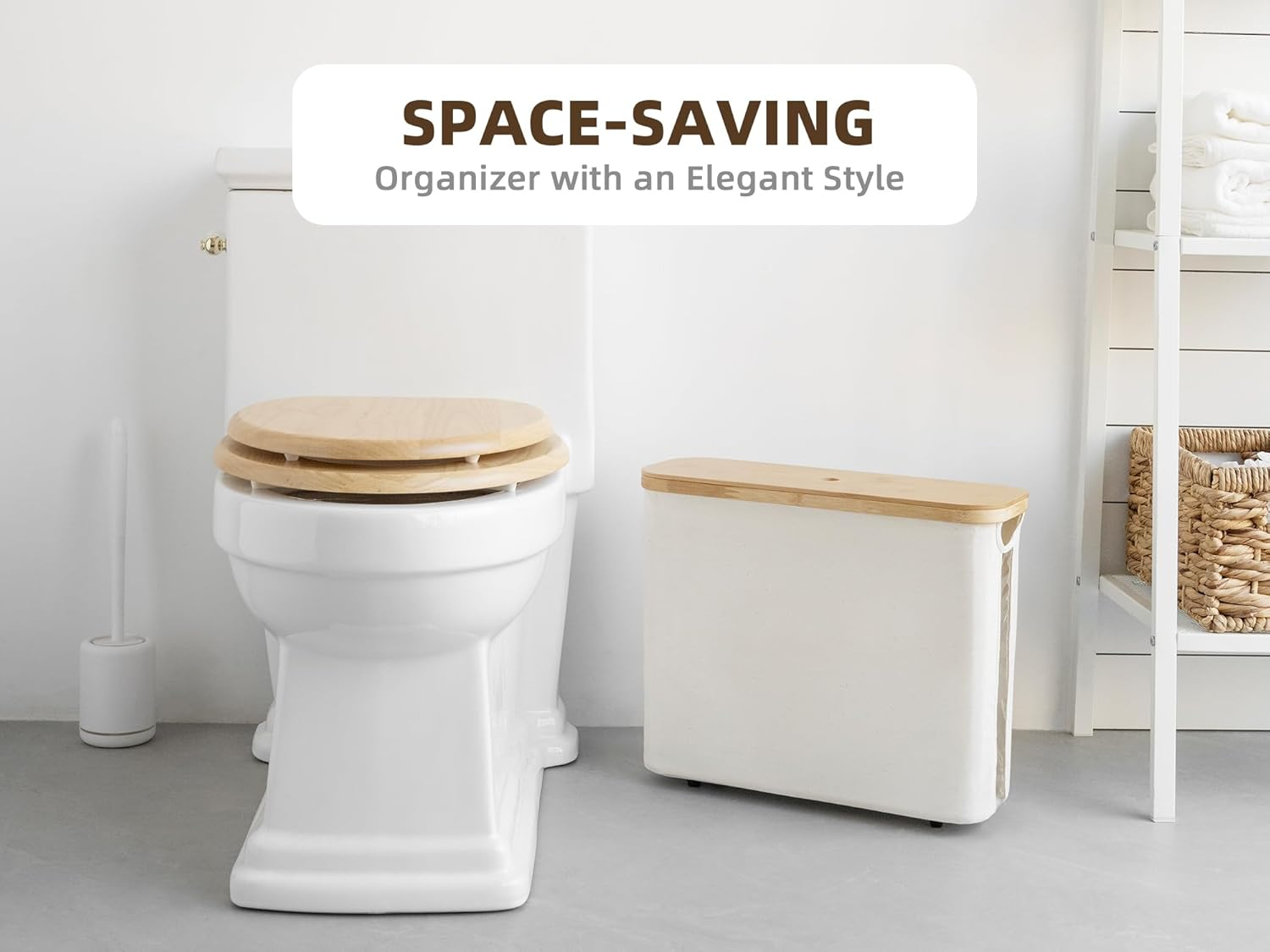 Storageworks Toilet Paper Storage Basket, Papers Container with Bamboo Lid, Medium Holder for up to 9 Mega Rolls, Organizer for Bathroom, Beige, 1 Pack - Grey image number 7