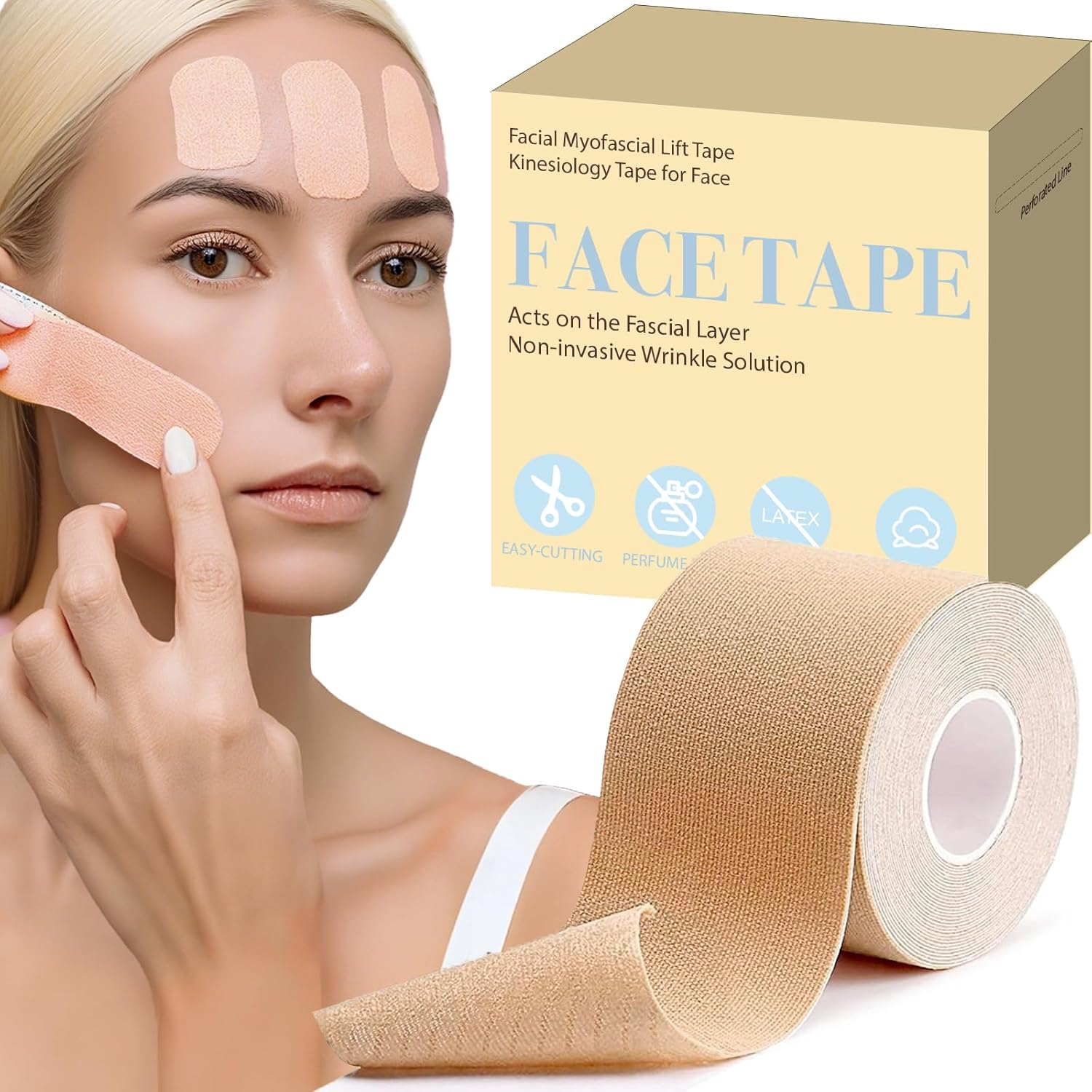 Face Tape, Kinesiology Tape for Face, Facial Myofascial Lift Tape, anti Wrinkle Patches for Fine Lines, Crow'S Feet, Face Lift Tape for Toning, Firming & Tightening the Skin - 5Cm*5M image number 1
