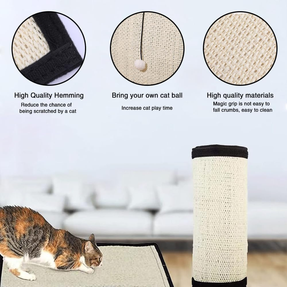 2 in 1 Use Cat Scratching Mat & Natural Sisal Fabric Sofa Shield Furniture Protector Pad, Durable & Washable Cat Scratcher Pad Cover with One Cute Ball for Sofa, Wall, Mattress image number 5