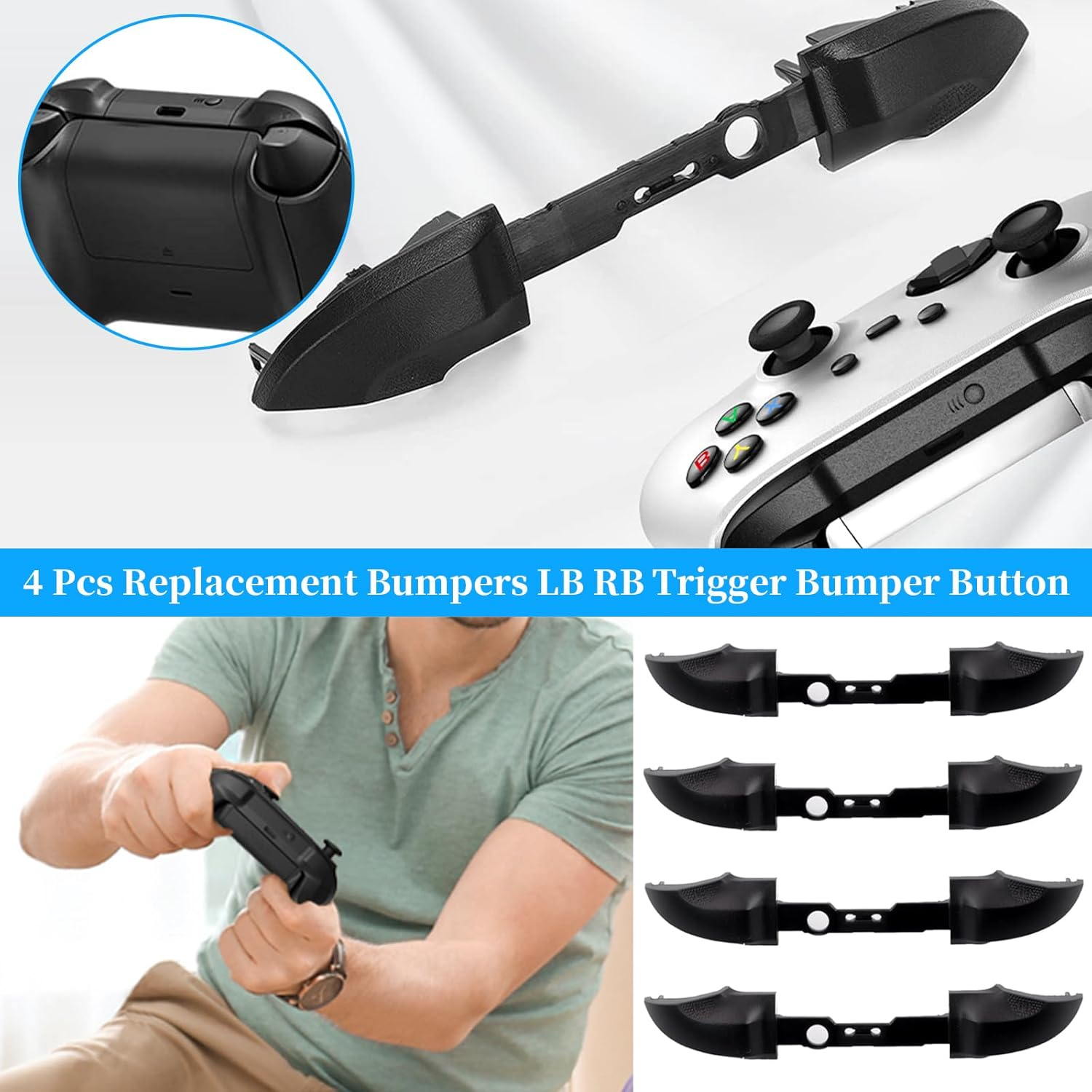 Replacement Bumpers LB RB Trigger Bumper Button Compatible with Xbox Series X/S Controller - Durable Gamepad Buttons - Easy Install Repair Parts - Official Style Replacement Accessories (4 PCS) image number 1