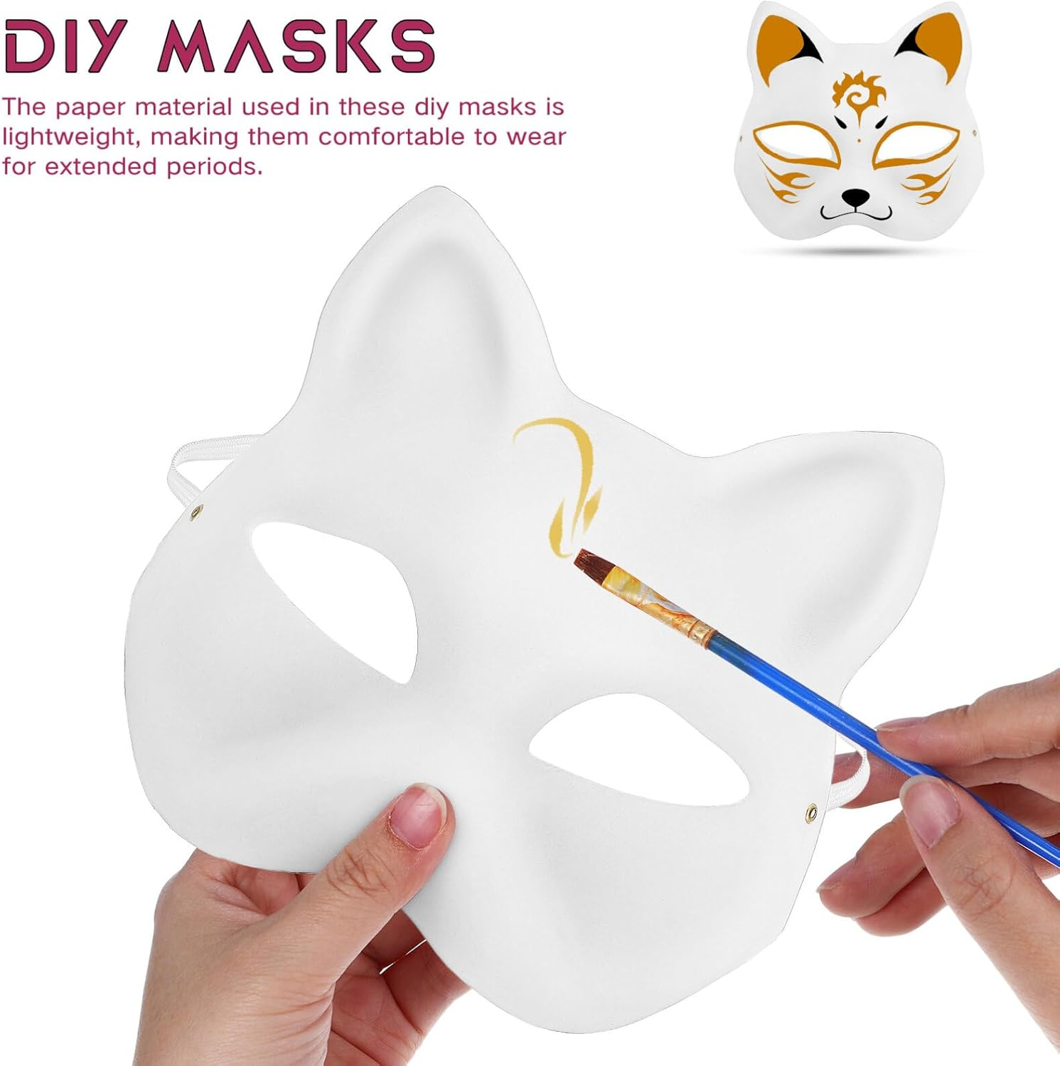 TOYANDONA Blank Cat Masks for Diy Painting Lightweight Paper Pulp Animal Face Masks with Elastic Bands for Masquerade Halloween Costume Parties and Craft Projects image number 1
