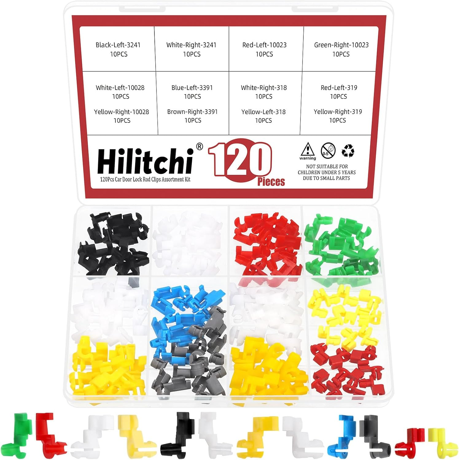 Hilitchi 120-Piece Door Lock Rod End Clip Kit, Handle Lock Rod Cover & Hood Latch Push Fastener Set for Left/Right Handles and Tailgate Lever, Compatible with Most Vehicle Models