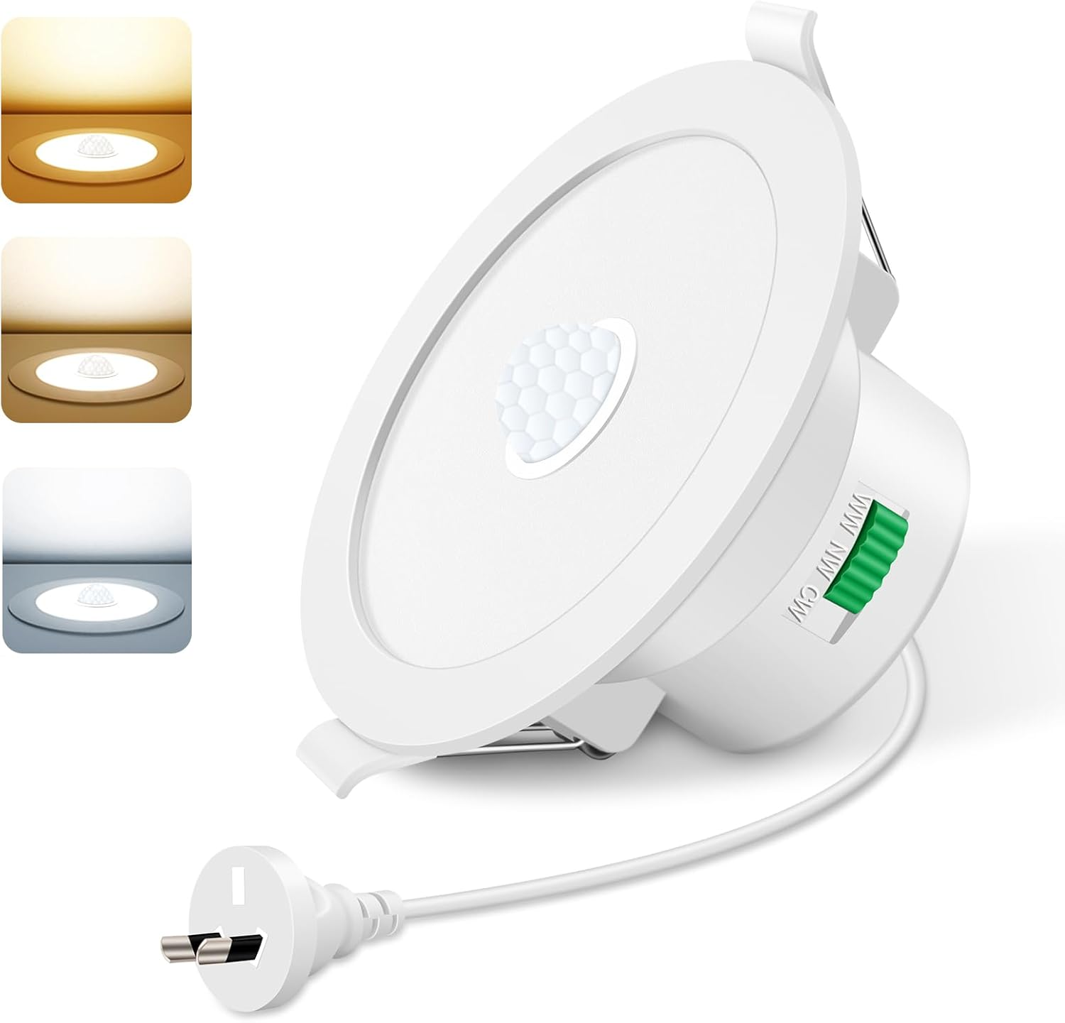 ALUSSO 12W LED Motion Sensor Downlight,3Cct 3000K 4000K 6500K 90-100Mm Cutout,Ip44 Suitable for Stairway Corridor Balcony,1 Pcs,White image number 5