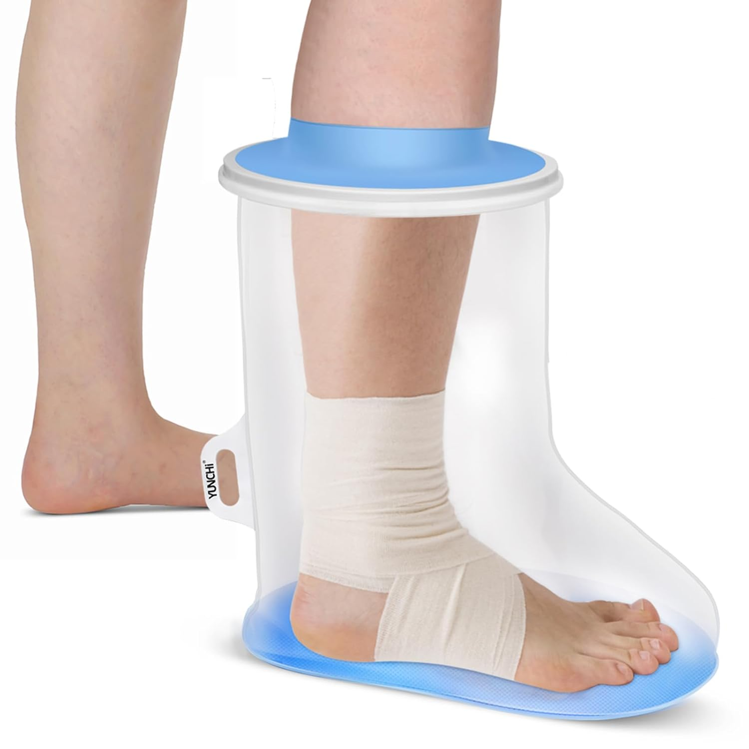 YUNCHI Waterproof Foot Cover for Shower Adult, Foot Cast Covers with Non-Slip Padding Bottom, Watertight Ankle Foot Cast Protector for Surgery Bandage Dressing Wound, Reusable