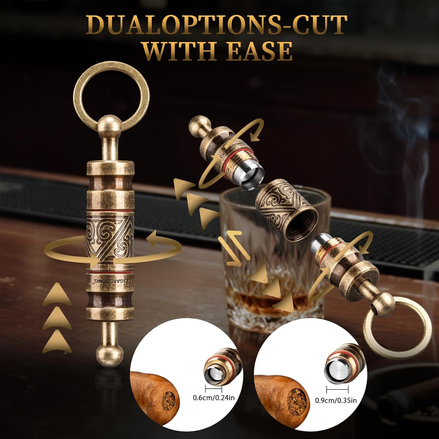 CIGARLOONG Cigar Punch Retractable and Screw Out Punch-2 Size Blades Cigar Hole Opener-Smoking Accessories with Gift Box(Color:Gold) image number 3