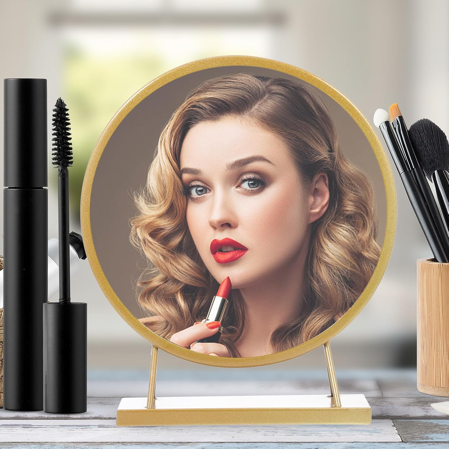 HONITANO Makeup Mirror 30Cm Gold Desktop Dresser Top Mirror for Girls Cosmetics Decor for Bedroom and Dressing Table Use image number 3