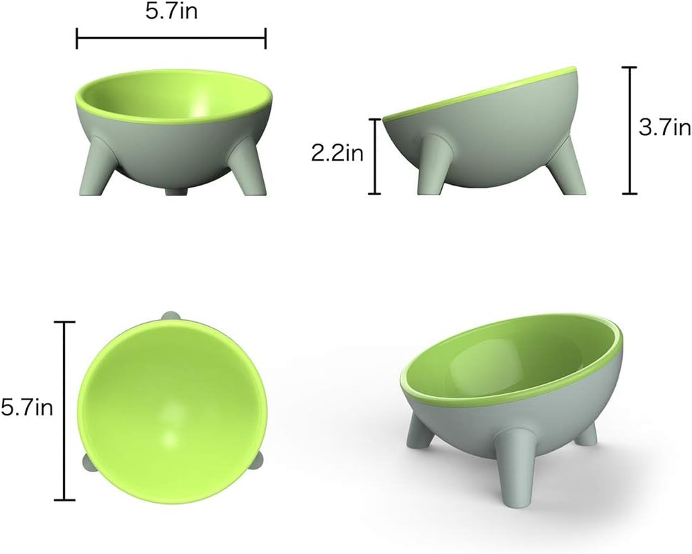 Cat and Dog Bowls, Stable Stand Multi-Purpose 15 Oz Large Capacity Wide Pet Dish, 15&deg;Tilted Pet Bowls, Dishwasher Safe, Shallow Feeder Bowls Pet Water Bowl for Small Dogs and Cats (Green)