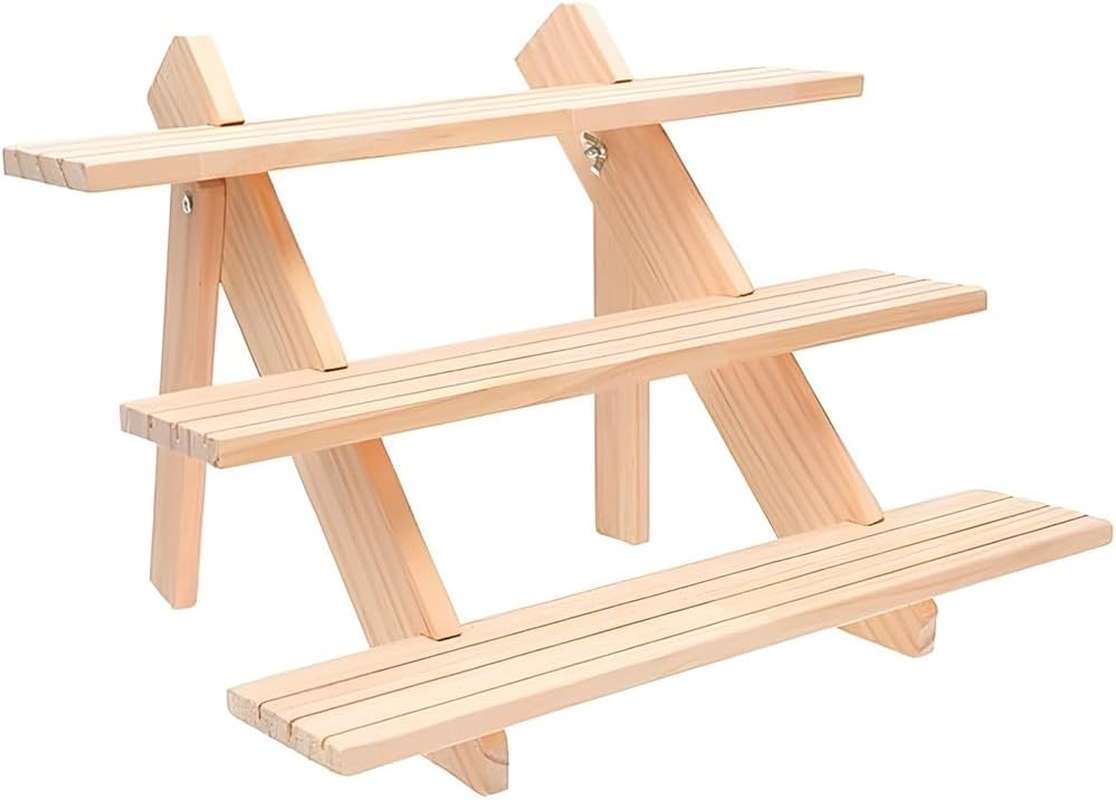 Retail Display Stand, Pine Multi-Layer Multi-Functional Flower Pot Display Attitude, Stable and Rustic Wooden Vertical Jewelry Storage Rack (3 Layers) for Home, Office, Retail, Art Display image number 1