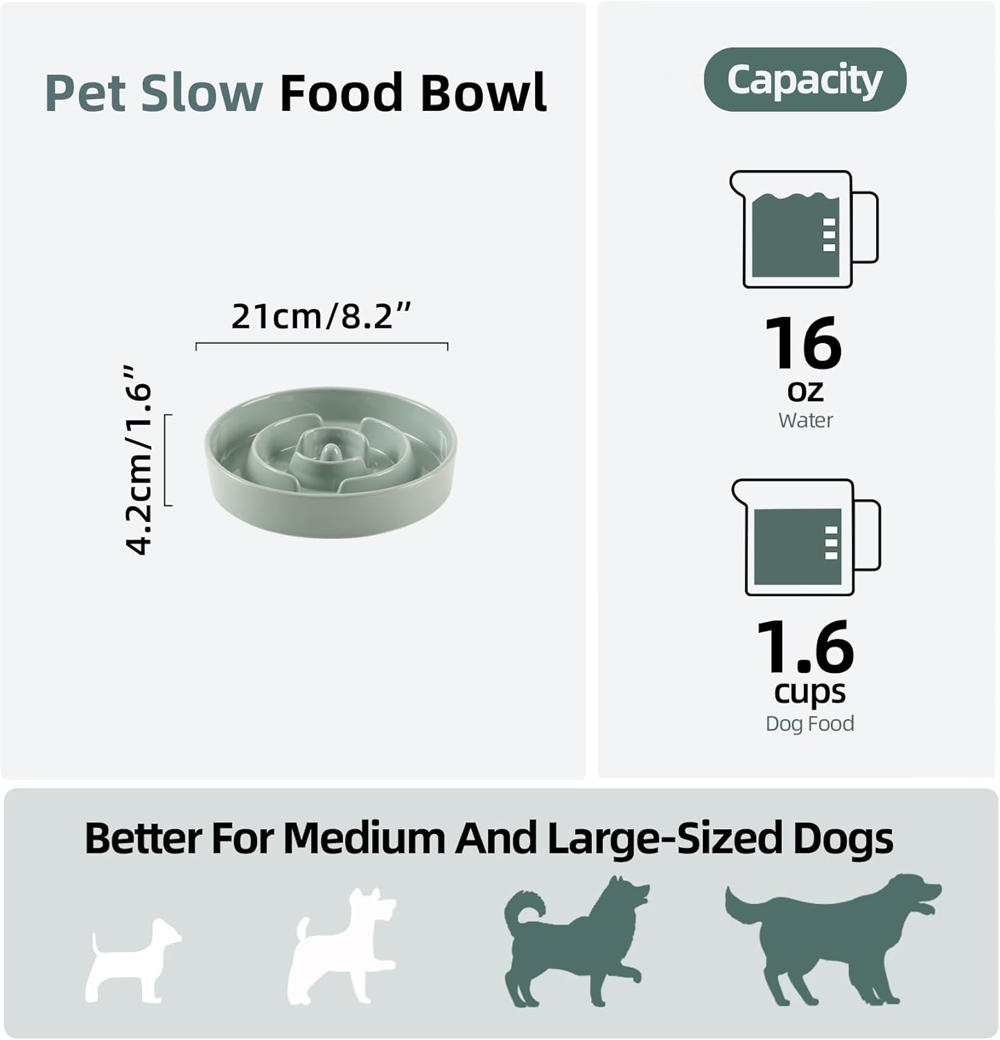 8.2Inch Ceramic Slow Feeder Dog Bowl for Medium and Large Breed, Puzzle Dog Food Dish, Anti-Gulping, Pet Slow Feeder, Stop Bloat, Preventing Choking (Single Bowl-Light Green) image number 6