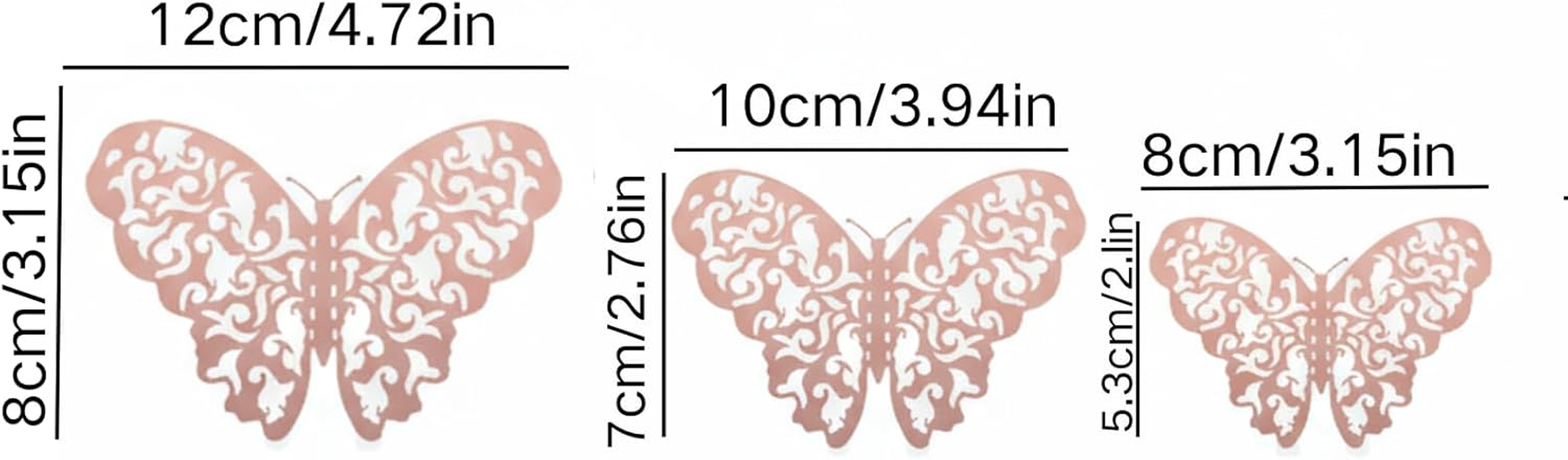 YAKESD Pink Butterfly Wall Decor Stickers,72Pcs 3 Sizes Butterfly Decals for Party Decorations，Kids Nursery Classroom,Wedding(Rose Gold) image number 2