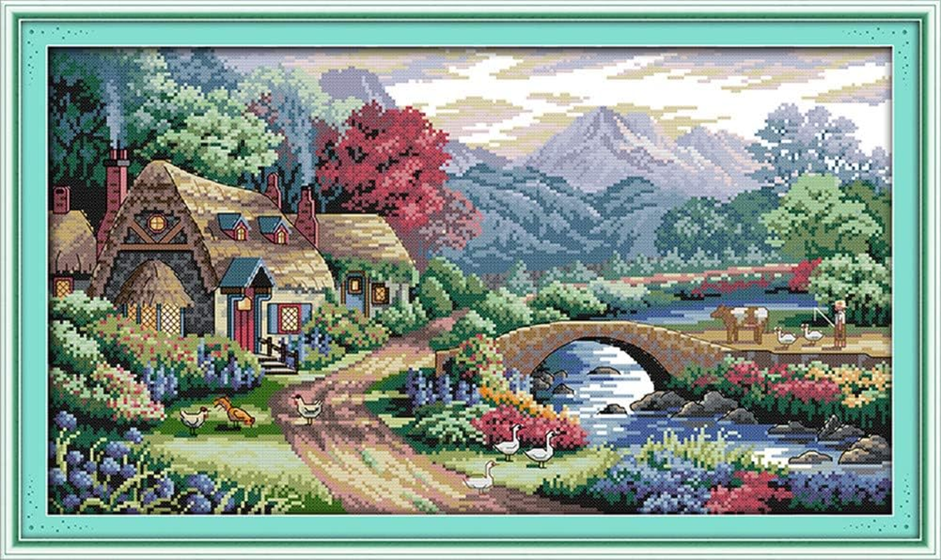 Abillyn Embroidery Cross Stitch Kits Farmhouse Landscape Stamped with Printed Pattern Starter Kit (Landscape)