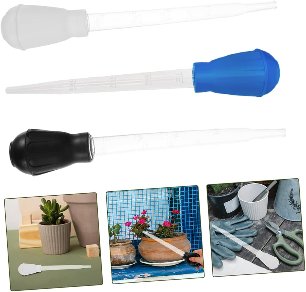 MINAOLULUS 3Pcs Plant Saucer Water Sucker Set 30Ml Plastic Tubes for Flower Pot Water Removal Gardening Tool for Self Watering Plants Suitable for Indoor and Outdoor Gardening image number 1