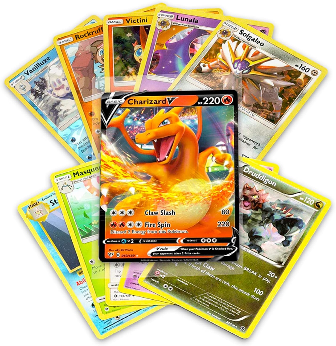 50+ Official Pokemon Cards Binder Collection Booster Box with 5 Foils in Any Combination and at Least 1 Rarity, GX, EX, FA, Tag Team, or Secret Rare, with Cards like Charizard and Detective Pikachu image number 1
