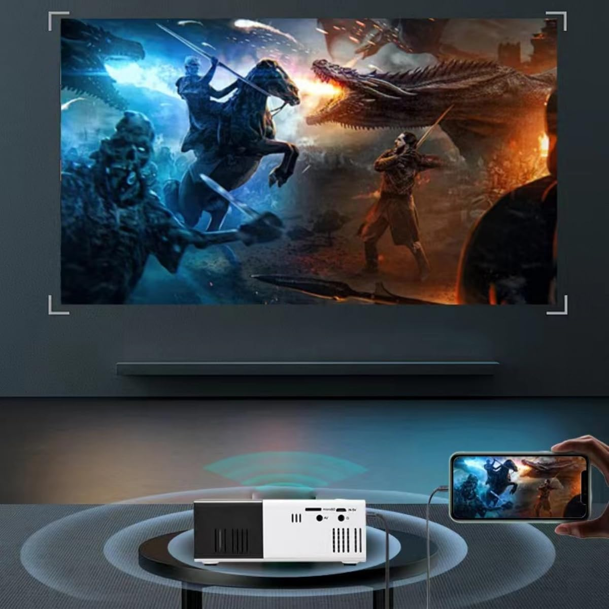 Portable Mini Projector,Home Projector with 100" Screen, 1080P Portable Projector Built-In Speaker, Movie Projector Compatible with Tv/Smartphone/Hdmi/Usb/Av,Projector for Indoor & Outdoor (Black) - Black image number 2