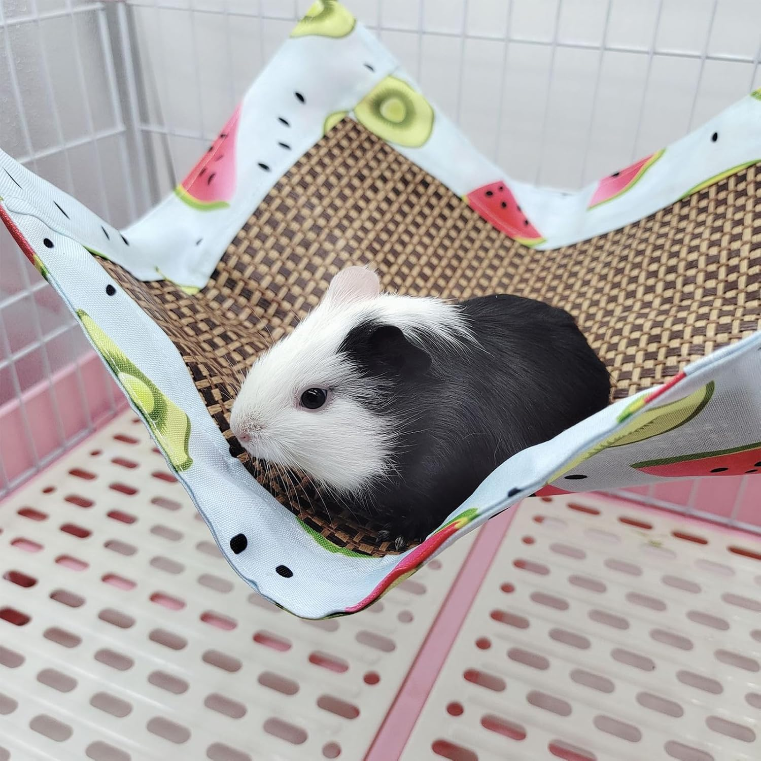 Small Animal Cooling Bed, Summer Guinea Pig Pad Mat, Self Cooling Small Pet Hanging Hammock for Hamster Cage Guinea Pig Rabbit (Watermelon) image number 2