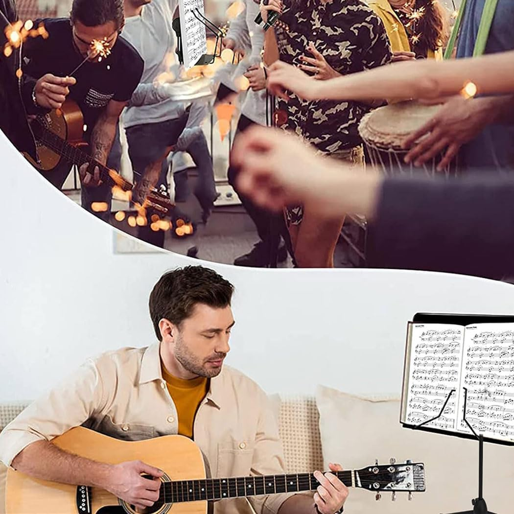 Music Stand, Adjustable Sheet Music Stand Foldable Travel Metal Music Folder and Clip for Instrumental Performance Guitar, Ukulele, Violin Players image number 4