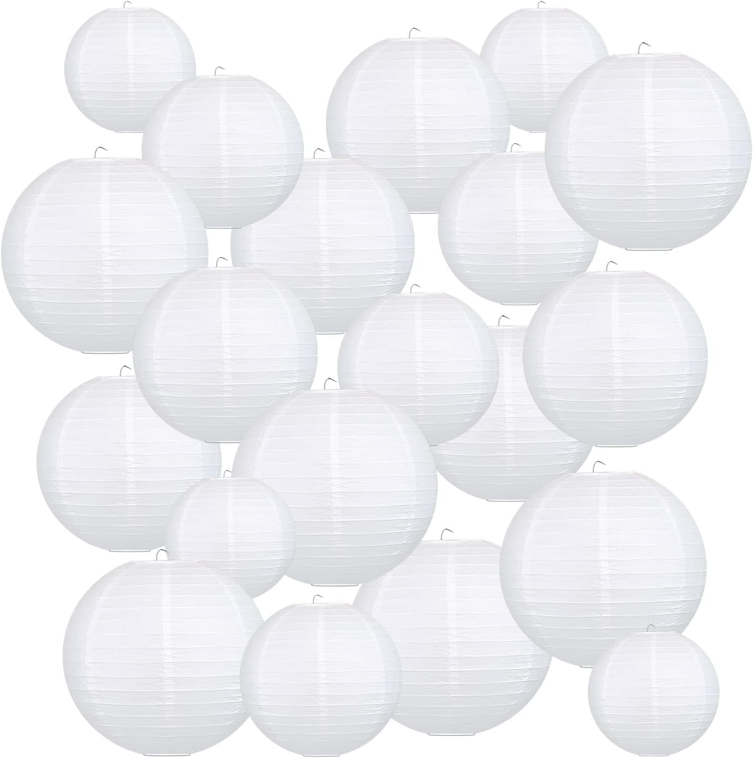 20Pcs White Paper Lanterns Chinese Hanging Paper Lanterns Mix Size Decorative Party Lanterns for Wedding Birthday Halloween Party DIY, 4 Size(15-20-25-30Cm) image number 4