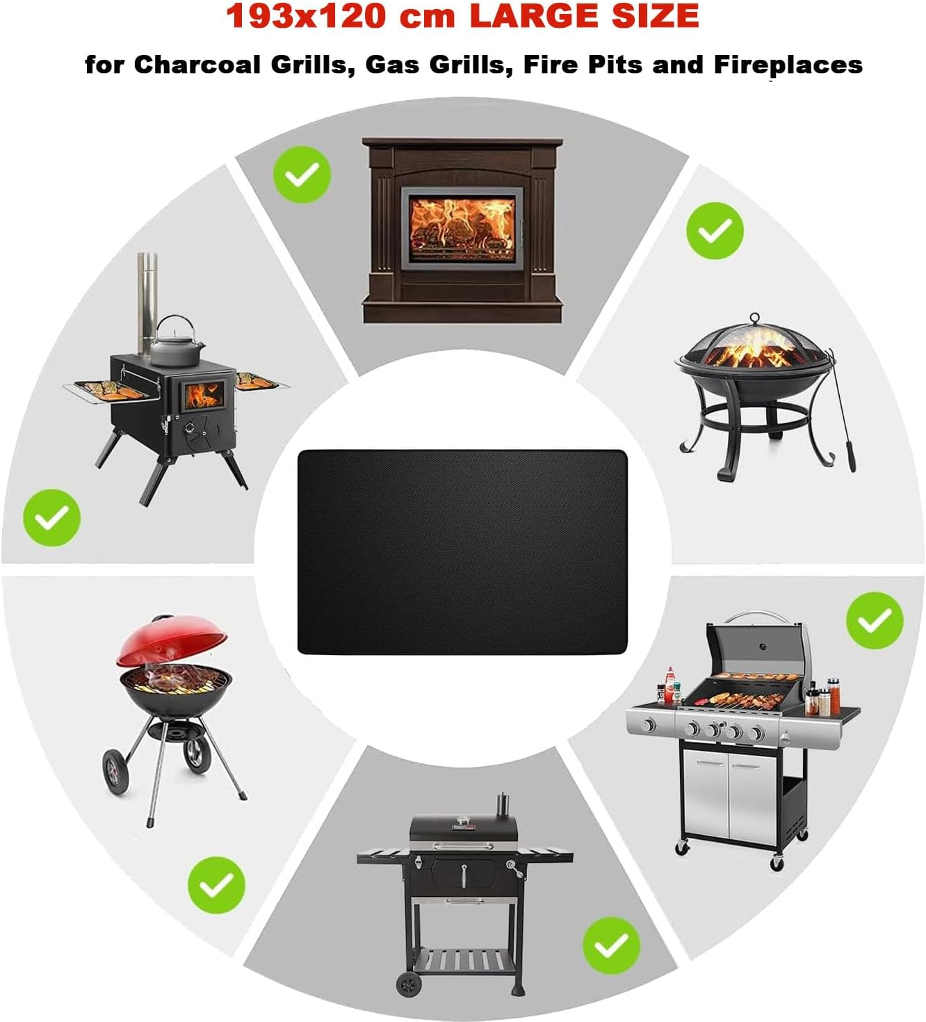 193X120 Cm Fireproof Grill Mat Double-Sided Heavy Duty BBQ Mat for Outdoor Use, Oil & Waterproof Deck Protector for Patio, Fire Pit, Indoor Fireplace