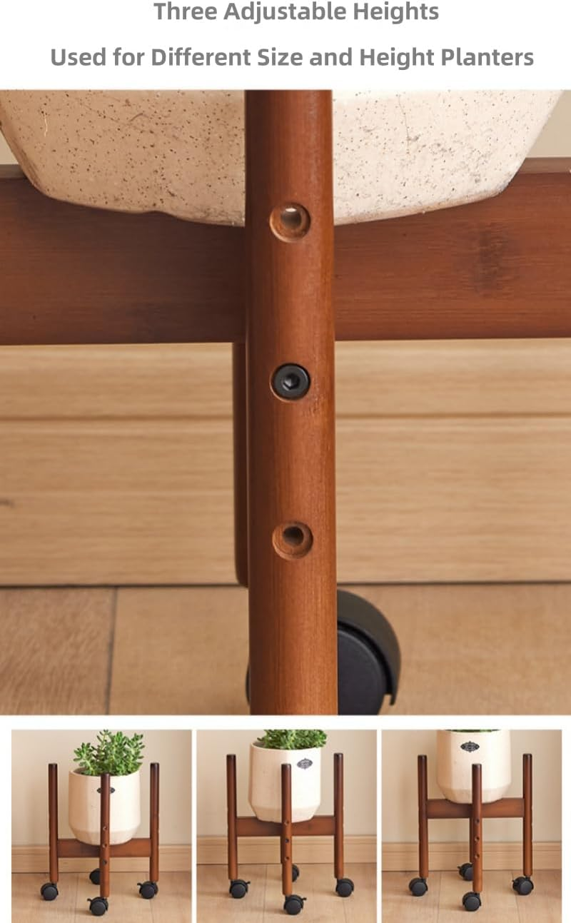 Plant Stand with Non-Slip and Fixable Universal Wheels, Easy Move and Smooth, Three Heights Adjustable, 33*25Cm image number 2
