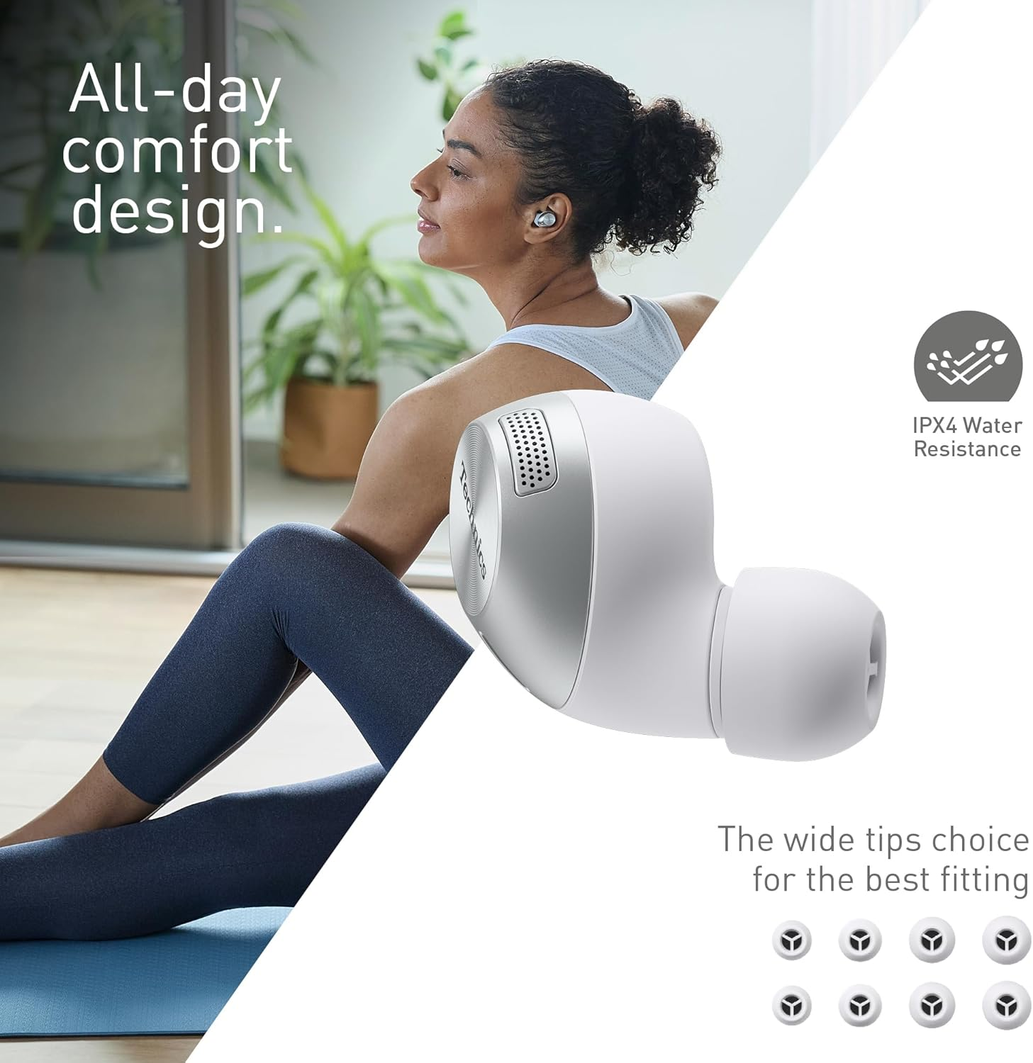 Technics AZ40M2 True Wireless Bluetooth Earbuds with Active Noise Cancellation, Multipoint Connection, Mic, and up to 5.5 Hours Play Time, Silver(Eah-Az40M2Es) - Black image number 3