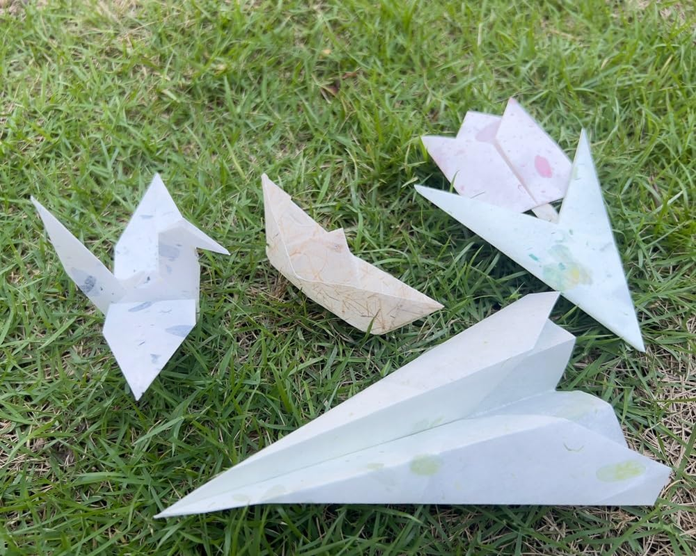 8 X 8 Inches Natural Fiber Leaves Banana Bark Mulberry Paper Sheets 50 Sheets Square Origami Paper Arts Folding Craft, Square Folding Paper for DIY Crafts (Mixed Leaves,Banana Bark, Etc., 8"X8") image number 2