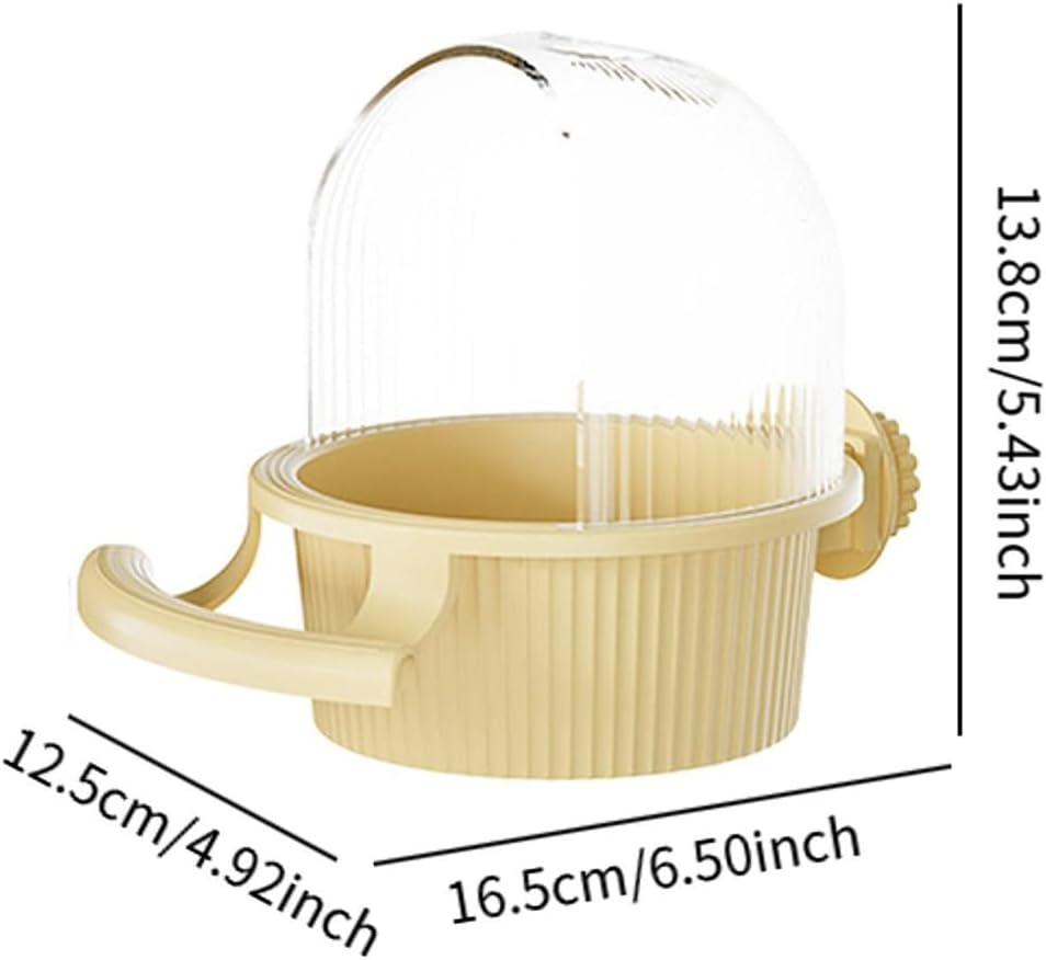 AIMALL Bird Feeder Food and Water Dispenser 5.43X6.5X4.92In Plastic Feeding Cup for Budgerigar Parrot Pigeon Lovebird, Automatic Bird Food Container Pink Yellow Colour - Yellow image number 5