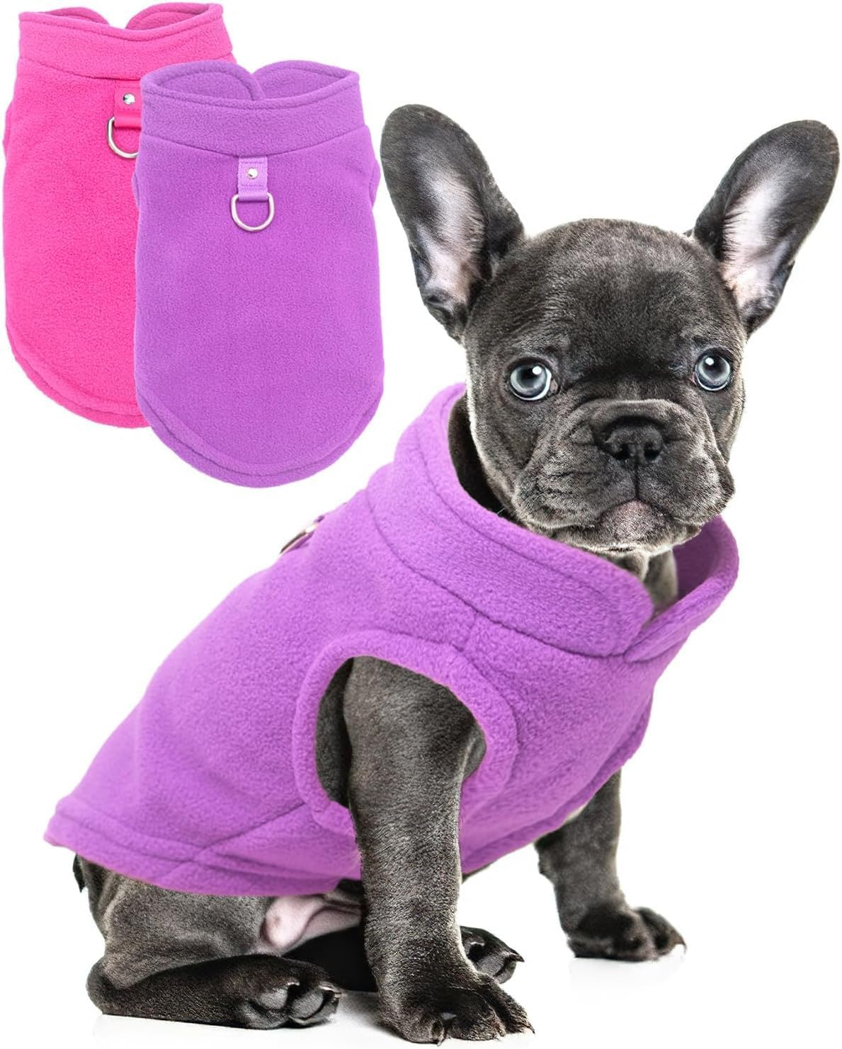 2 Pack Fleece Warm and Soft Winter Jumpers for Small Dogs and Cats(Purple+Rose, M) image number 2