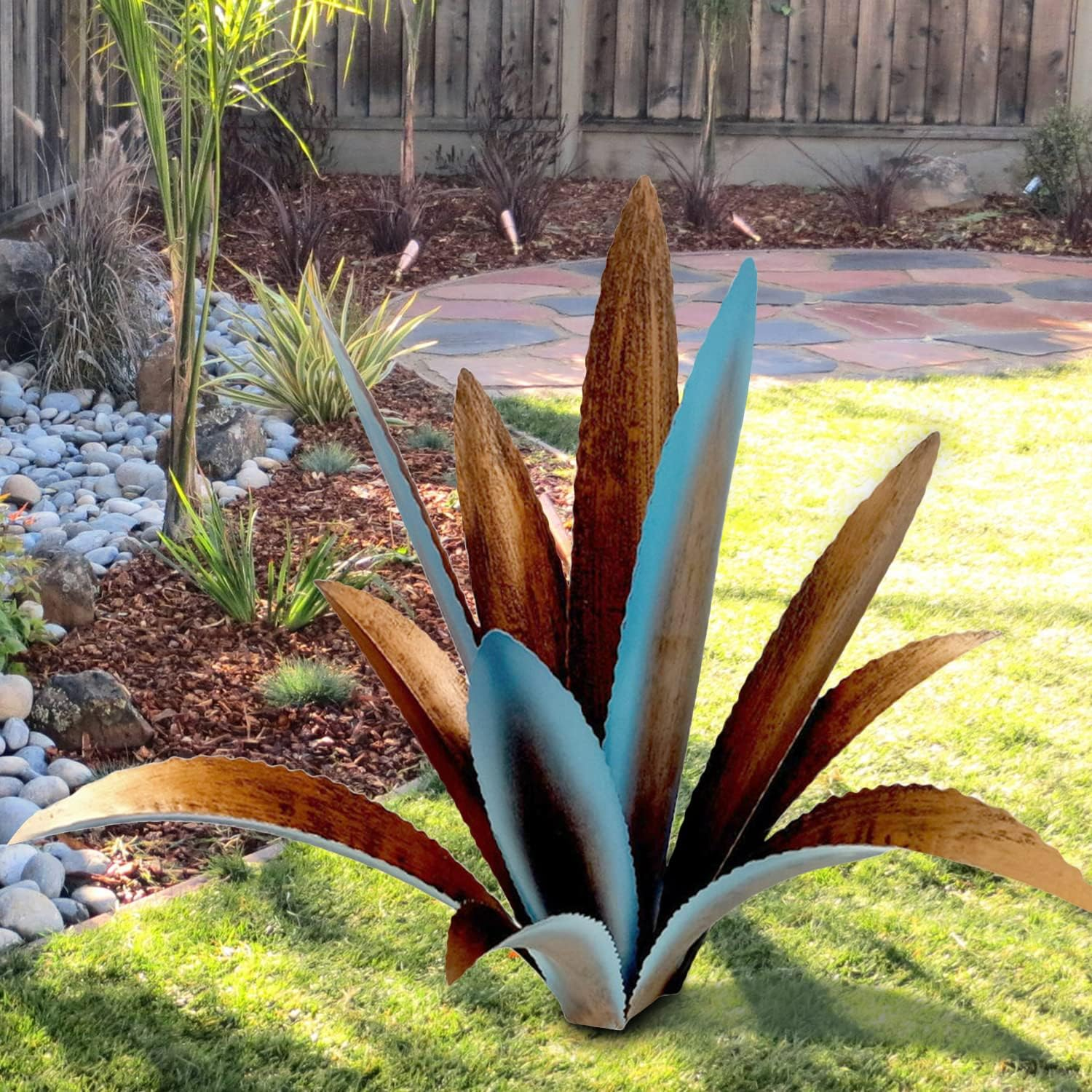 DIY Metal Agave Plant Art Yard Tequila Art Sculpture, Tequila Rustic Garden Sculpture Statue Outdoor Decor,Agave Metal Plants for Yard, Garden Lawn Ornaments (12 Leaves -Blue) image number 4