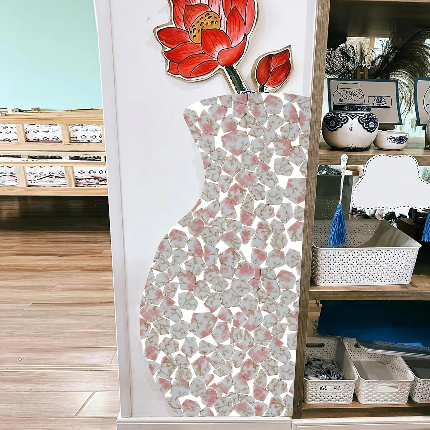 Yatinkim 500G Ceramic Mosaic Tiles Irregular Broken Porcelain Pieces DIY Decoration Pink Flower Glazed Bulk Making Supplies Art Projects Making Home Kitchen Floor Pool Plates image number 5