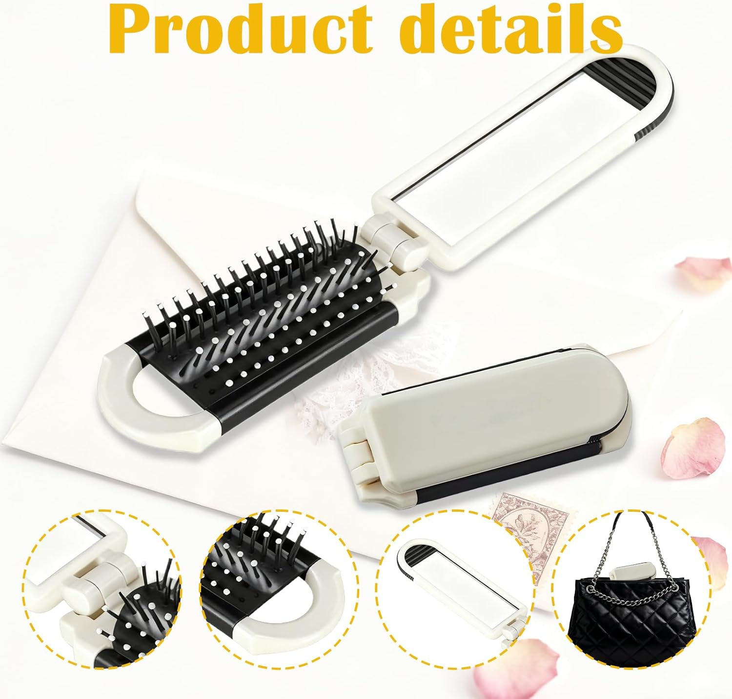 Jeyzuroa 2 Pack Travel Hair Brush, Mini Travel Essentials with Detachable Mirror, Compact Folding Hairbrush for Women Men, Portable Brushes and Combs for Purse Gym Trip Outdoor Styling image number 2