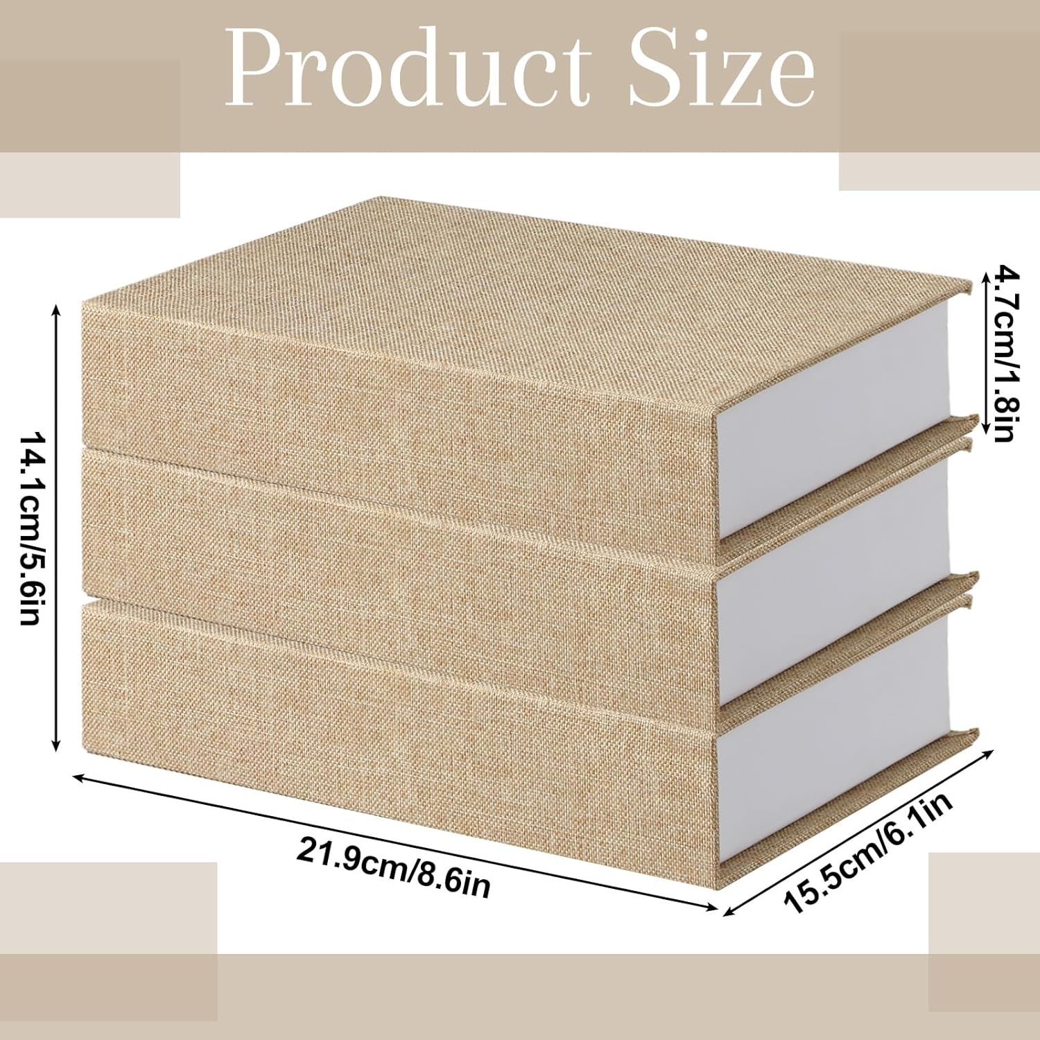 Tioncy 3 Pcs Fake Book Box Neutral Linen Book Box Decorative Faux Prop Storage for Farmhouse Home Decor Shelf Table Card Photo DIY Keepsake Gift(8.6 X 6.1 X 1.8 Inch,Beige) image number 3