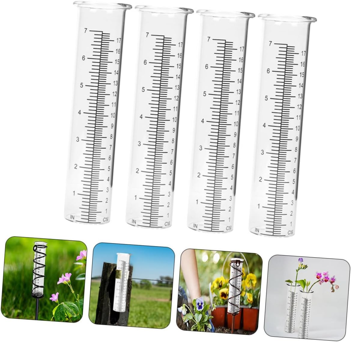 4Pcs Transparent Rain Gauge with Scale Design Rain Measuring Tubes for Garden Lawn Outdoor Water Measurement Tool image number 5