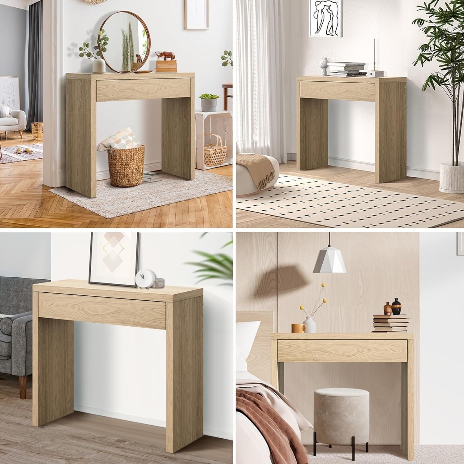 Oikiture Console Table with Storage Drawer Hallway Table- Wood image number 1