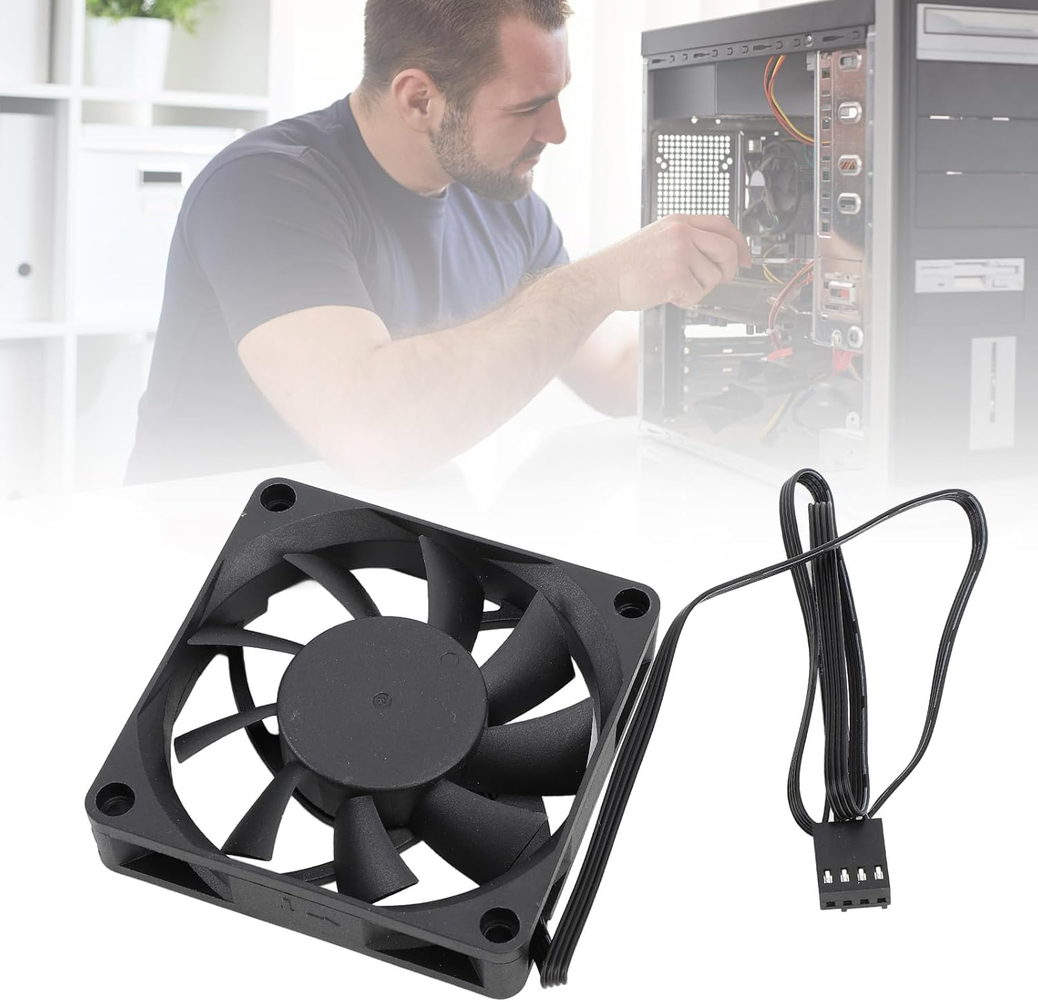 70Mm Case Fan with Dual Ball, Cooling Fan, High Performance Cooling Fan Speed up to 2500RPM 7 Blade, 4 Pin PWM Intelligent Temperature Control image number 4