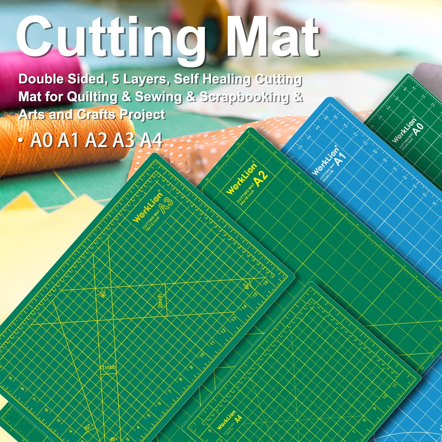 WORKLION Large Self Healing PVC Cutting Mat, Double Sided, Gridded Rotary Cutting Board for Craft, Fabric, Quilting, Sewing, Scrapbooking - Art Project (18&lsquo;&rsquo;L X 12&lsquo;&rsquo;W) image number 1