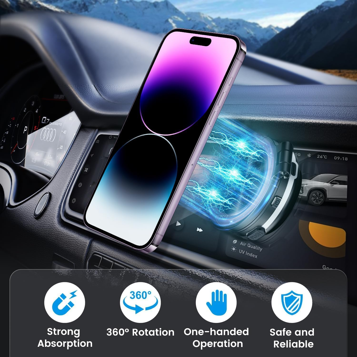 Necomi 360&deg; Stretchable Electric Vacuum Magnetic Suction Phone Mount, Hands Free Magnetic Car Phone Holder, Double-Sided Phone Holder Compatible with Car Dashboard Installation image number 4