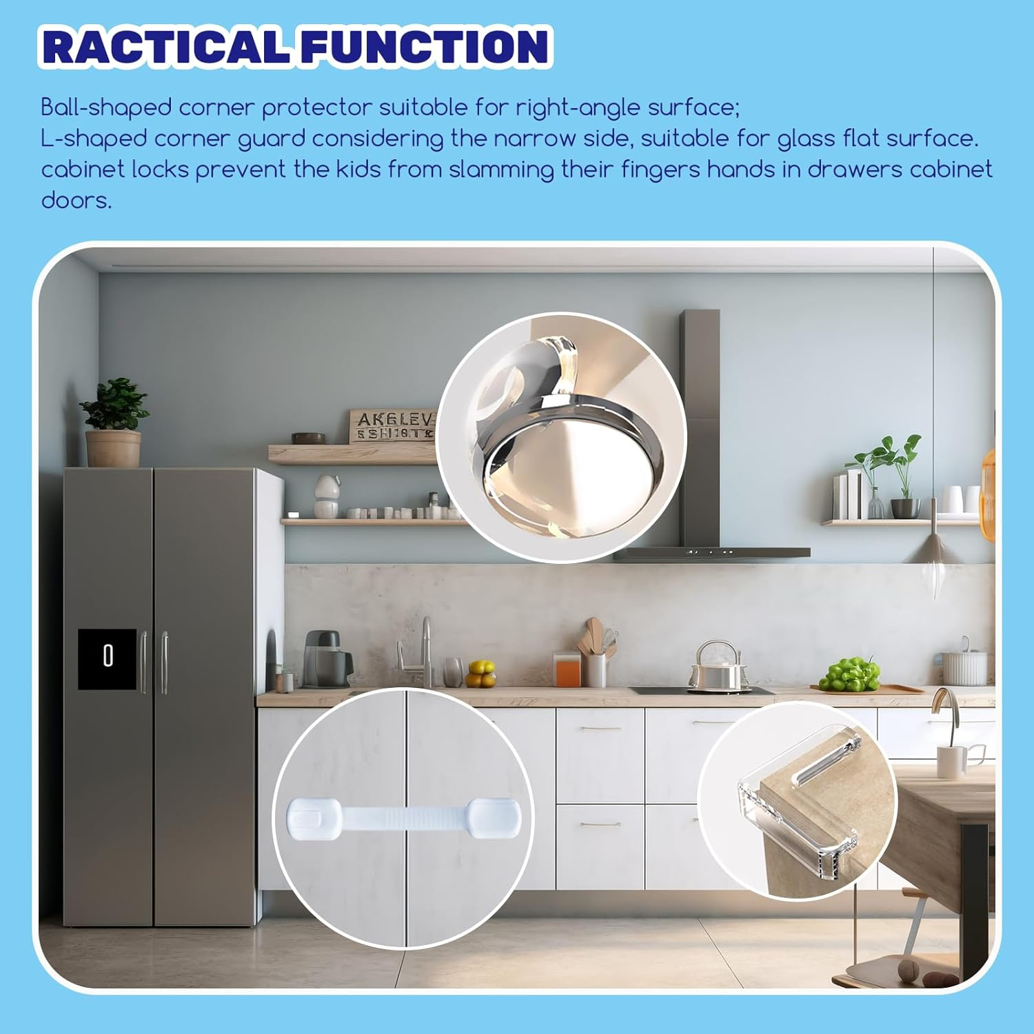 24Pcs Rubber Clear Corner Protector and Safety Cabinet Locks Kit, L-Shaped and Ball Shape Baby Proofing Edge Guards with Adhesive Strap Locks for Table Cupboard Drawers Furniture Fridge image number 4