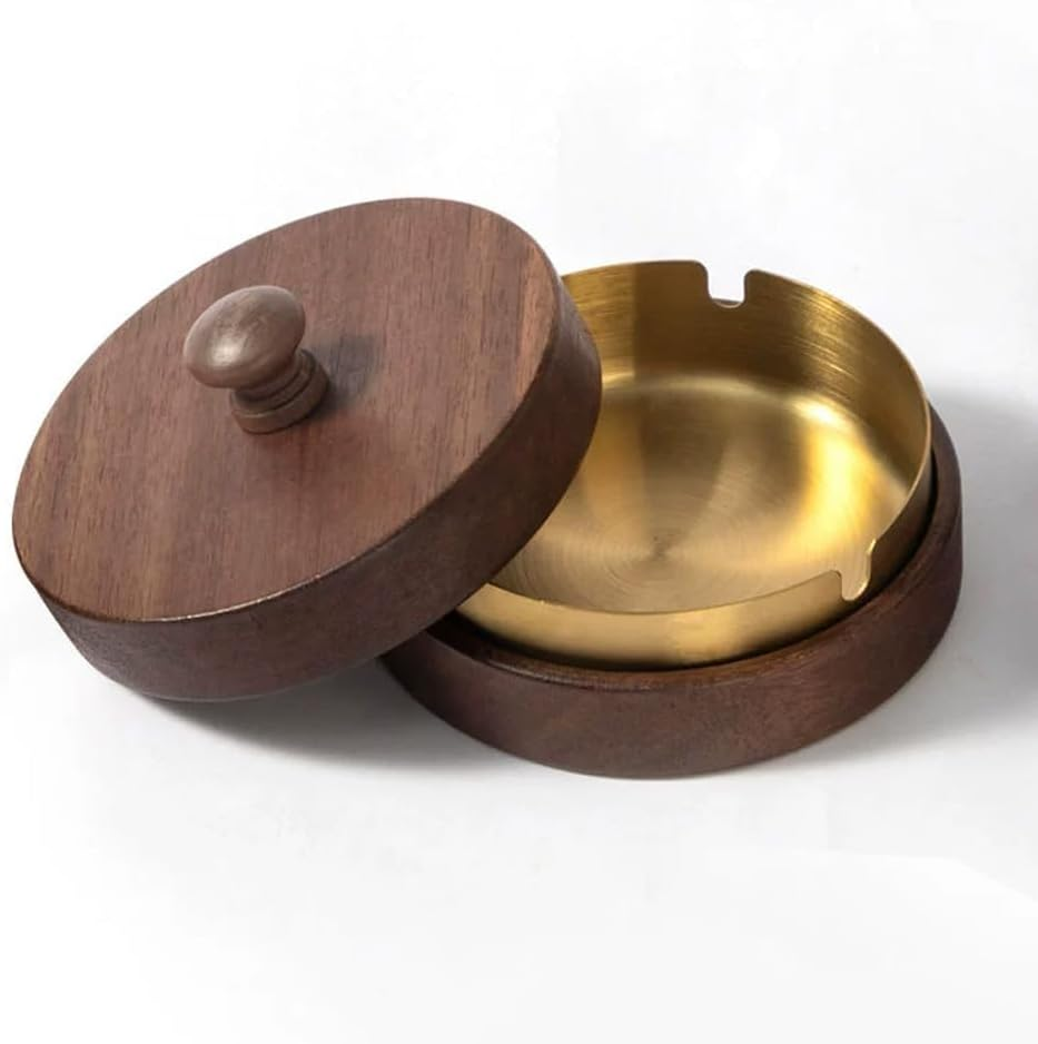 LMSNE Wooden Ashtray with Lid, Portable Ashtrays, Stainless Steel Liner Ash Tray for Indoor Outdoor Parties Balcony Office Home image number 4