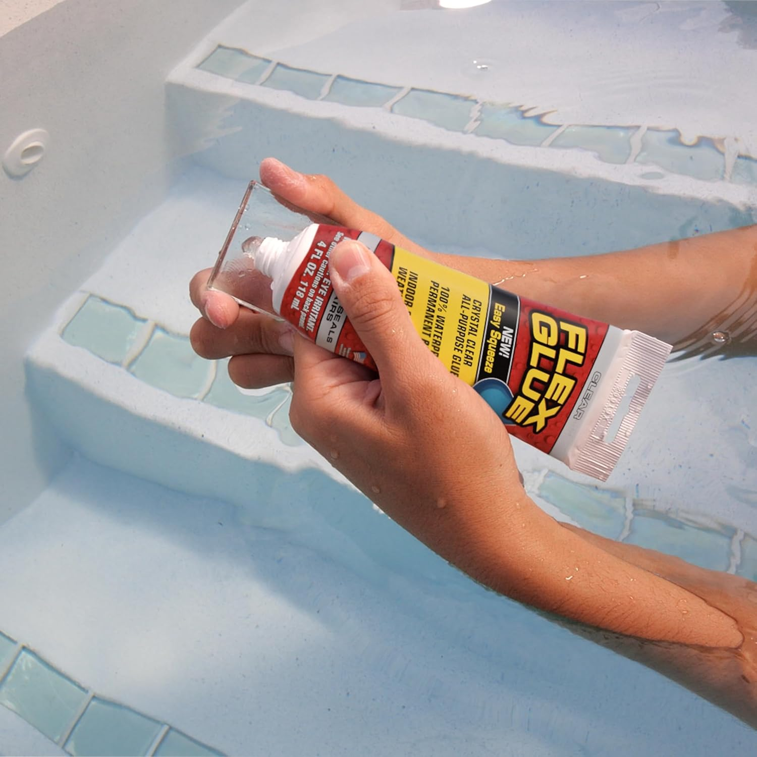 Flex Glue, Super Strong, Transparent, Rubberized Waterproof Adhesive, Works Underwater, Use on Pools, Showers, Outdoors, Concrete, Brick, Pavers, UV Resistant, 4 Oz Squeeze Tube, Clear image number 6